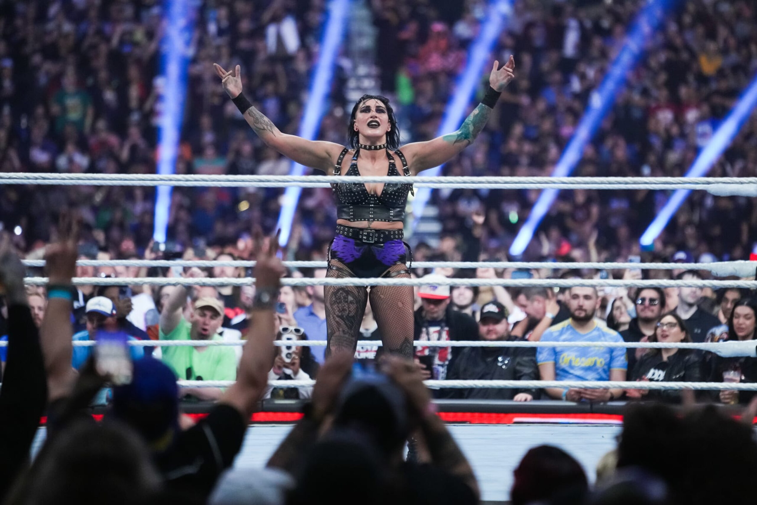 SAN ANTONIO, TEXAS - JANUARY 28: Rhea Ripley reacts after winning the WWE Royal Rumble at the Alamodome on January 28, 2023 in San Antonio, Texas. (Photo by Alex Bierens de Haan/Getty Images) SAN ANTONIO, TEXAS - JANUARY 28: Rhea Ripley reacts after winning the WWE Royal Rumble at the Alamodome on January 28, 2023 in San Antonio, Texas. (Photo by Alex Bierens de Haan/Getty Images)