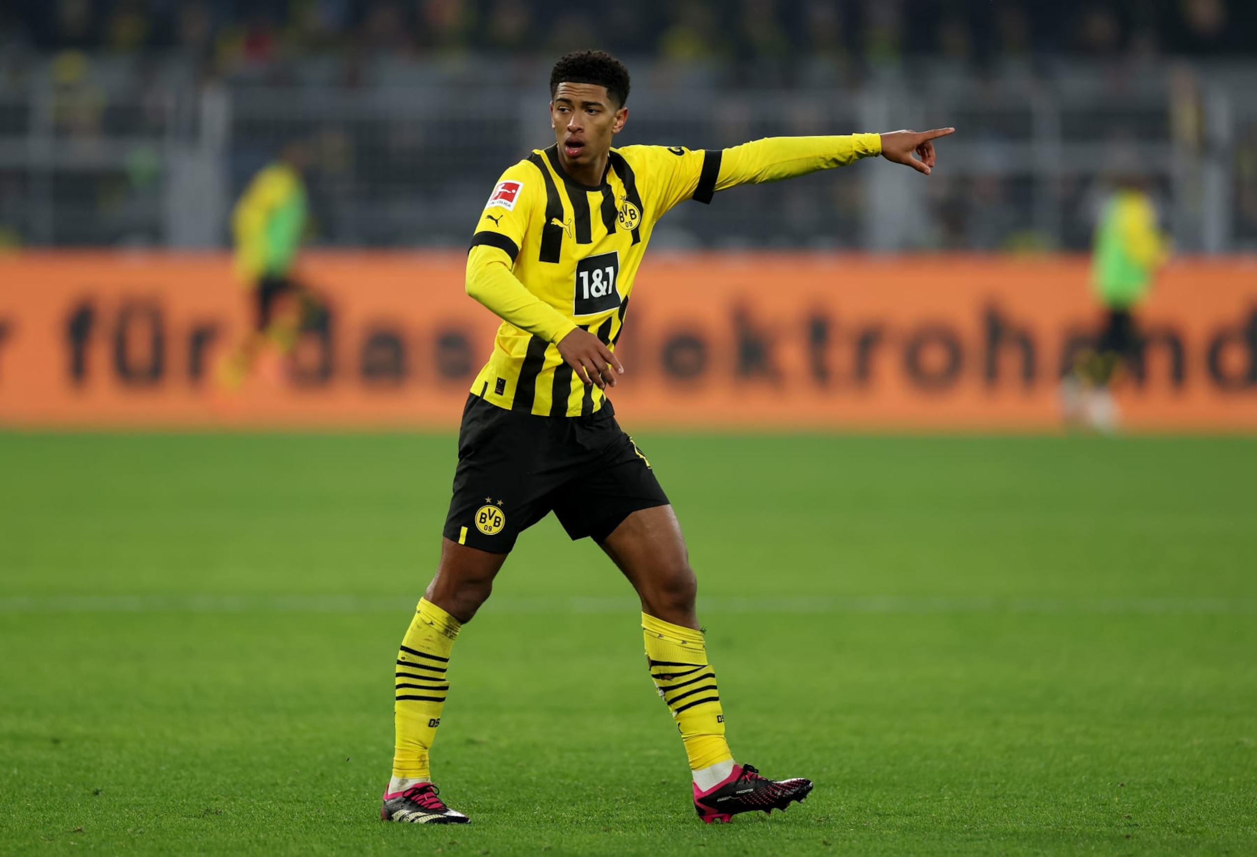 DORTMUND, GERMANY - JANUARY 22: Jude Bellingham of Dortmund reacts during the Bundesliga match between Borussia Dortmund and FC Augsburg at Signal Iduna Park on January 22, 2023 in Dortmund, Germany. (Photo by Lars Baron/Getty Images)
