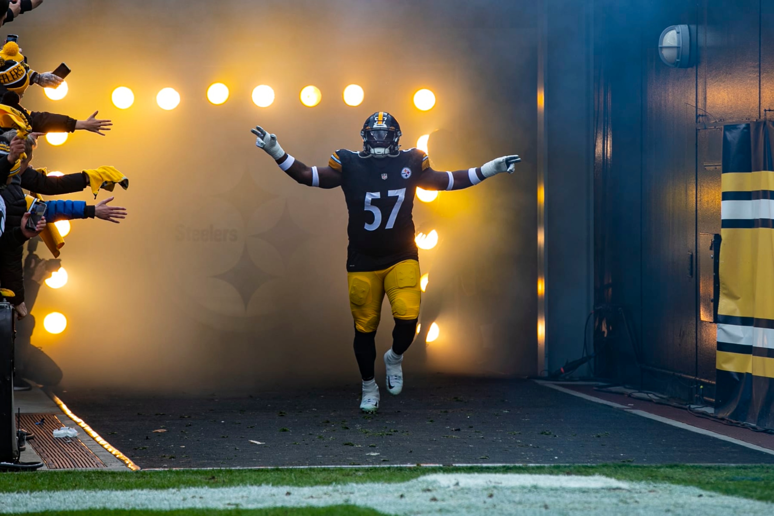 PITTSBURGH, PA - NOVEMBER 13: Pittsburgh Steelers defensive tackle Montravius Adams (57) is announced during the national football league game between the New Orleans Saints and the Pittsburgh Steelers on November 13, 2022 at Acrisure Stadium in Pittsburgh, PA. (Photo by Mark Alberti/Icon Sportswire via Getty Images)
