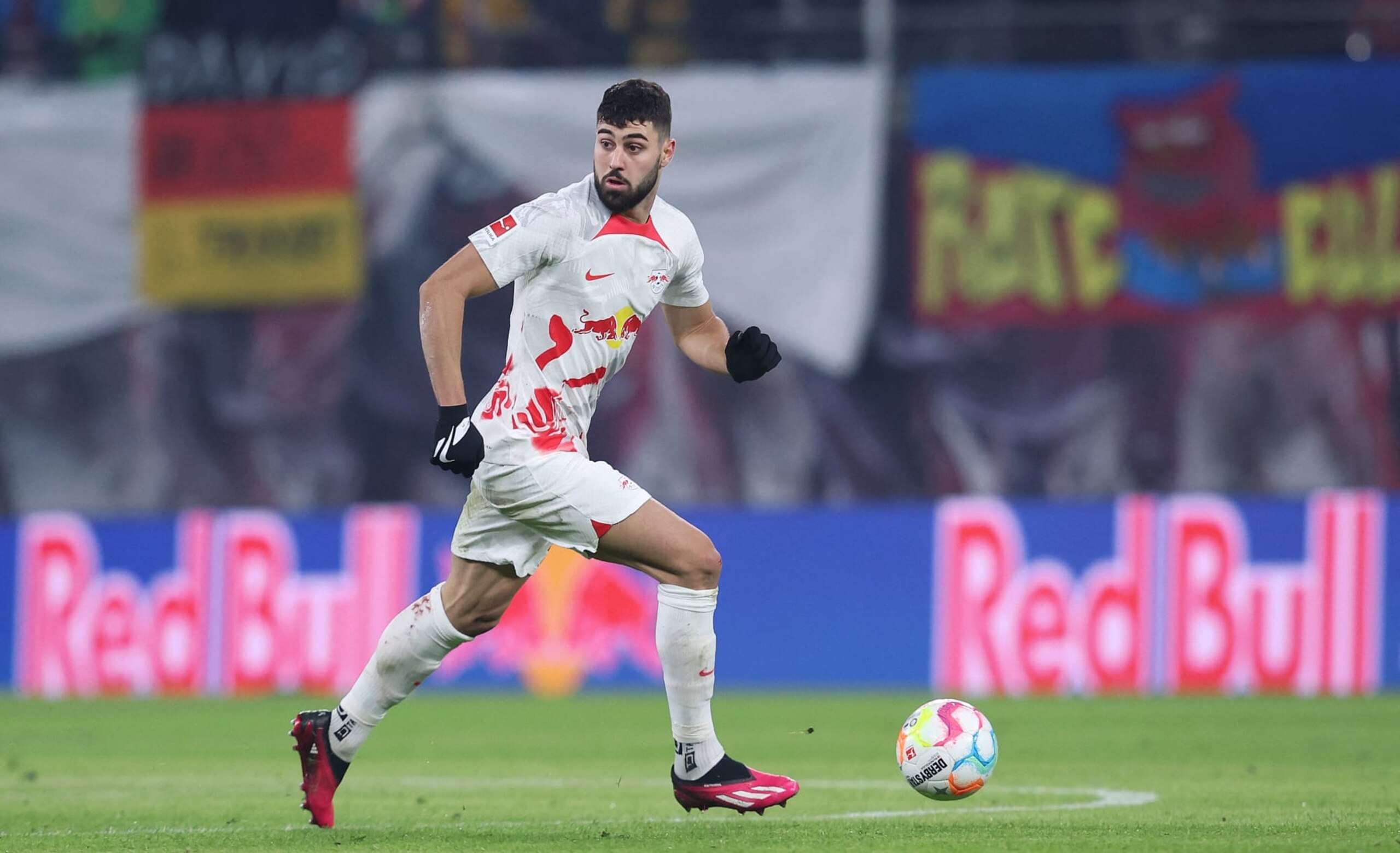 Leipzig's Croatian defender Josko Gvardiol plays the ball during the German first division Bundesliga football match between RB Leipzig and Bayern Munich in Leipzig, eastern Germany on January 20, 2023. - DFL REGULATIONS PROHIBIT ANY USE OF PHOTOGRAPHS AS IMAGE SEQUENCES AND/OR QUASI-VIDEO (Photo by Ronny Hartmann / AFP) / DFL REGULATIONS PROHIBIT ANY USE OF PHOTOGRAPHS AS IMAGE SEQUENCES AND/OR QUASI-VIDEO (Photo by RONNY HARTMANN/AFP via Getty Images)