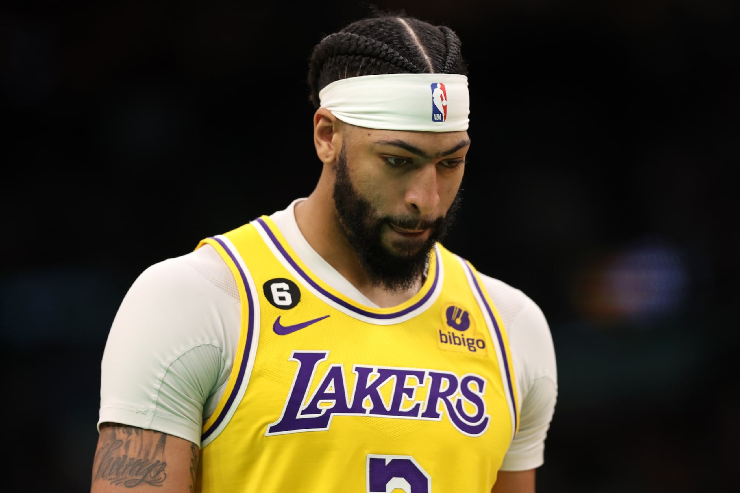 BOSTON, MASSACHUSETTS - JANUARY 28: Anthony Davis #3 of the Los Angeles Lakers looks on during the second half against the Boston Celtics at TD Garden on January 28, 2023 in Boston, Massachusetts. The Celtics defeat the Lakers 125-121. (Photo by Maddie Meyer/Getty Images) BOSTON, MASSACHUSETTS - JANUARY 28: Anthony Davis #3 of the Los Angeles Lakers looks on during the second half against the Boston Celtics at TD Garden on January 28, 2023 in Boston, Massachusetts. The Celtics defeat the Lakers 125-121. (Photo by Maddie Meyer/Getty Images)