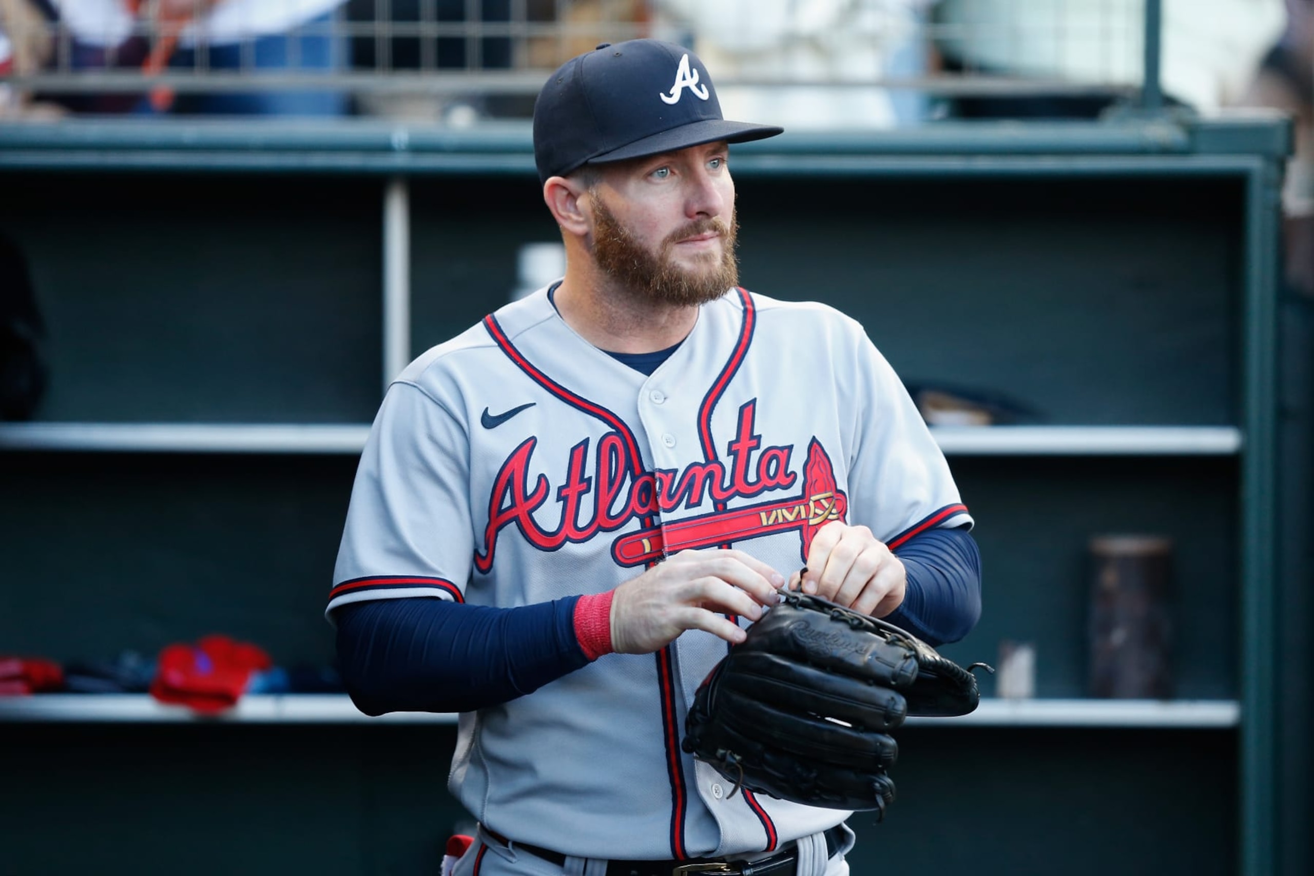 SAN FRANCISCO, CALIFORNIA - SEPTEMBER 12: Robbie Grossman #15 of the Atlanta Braves looks on before the game against the San Francisco Giants at Oracle Park on September 12, 2022 in San Francisco, California. (Photo by Lachlan Cunningham/Getty Images) SAN FRANCISCO, CALIFORNIA - SEPTEMBER 12: Robbie Grossman #15 of the Atlanta Braves looks on before the game against the San Francisco Giants at Oracle Park on September 12, 2022 in San Francisco, California. (Photo by Lachlan Cunningham/Getty Images)