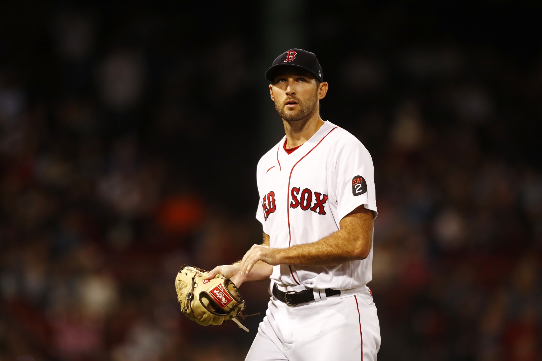 BOSTON, MASSACHUSETTS - SEPTEMBER 27: Starting pitcher Michael Wacha #52 of the Boston Red Sox looks on as he leaves the mound at the top of the fourth inning of the game against the Baltimore Orioles at Fenway Park on September 27, 2022 in Boston, Massachusetts. (Photo by Omar Rawlings/Getty Images)