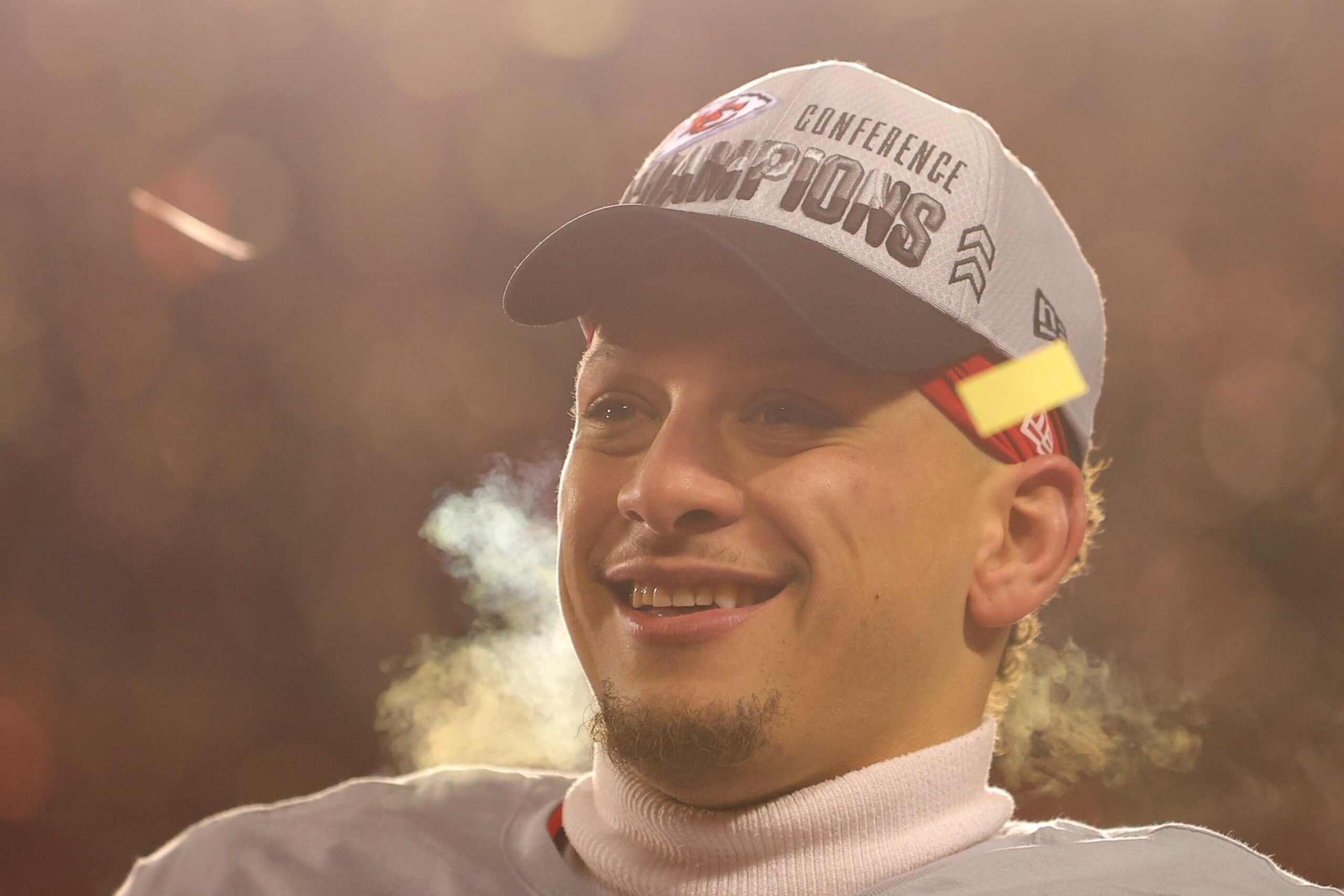KANSAS CITY, MISSOURI - JANUARY 29: Patrick Mahomes #15 of the Kansas City Chiefs celebrates after defeating the Cincinnati Bengals 23-20 in the AFC Championship Game at GEHA Field at Arrowhead Stadium on January 29, 2023 in Kansas City, Missouri. (Photo by Kevin C. Cox/Getty Images)