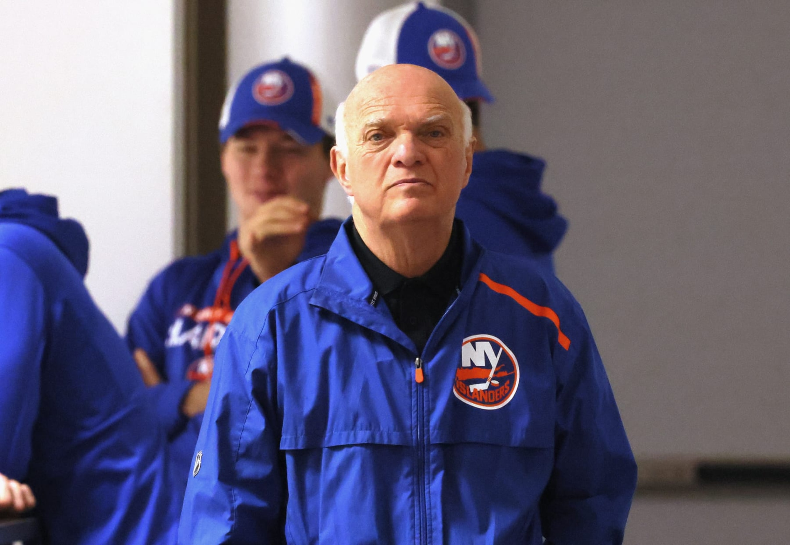 EAST MEADOW, NEW YORK - SEPTEMBER 22: General Manager Lou Lamoriello of the New York Islanders attends practice during training camp at Northwell Health Ice Center at Eisenhower Park on September 22, 2022 in East Meadow, New York. (Photo by Bruce Bennett/Getty Images)