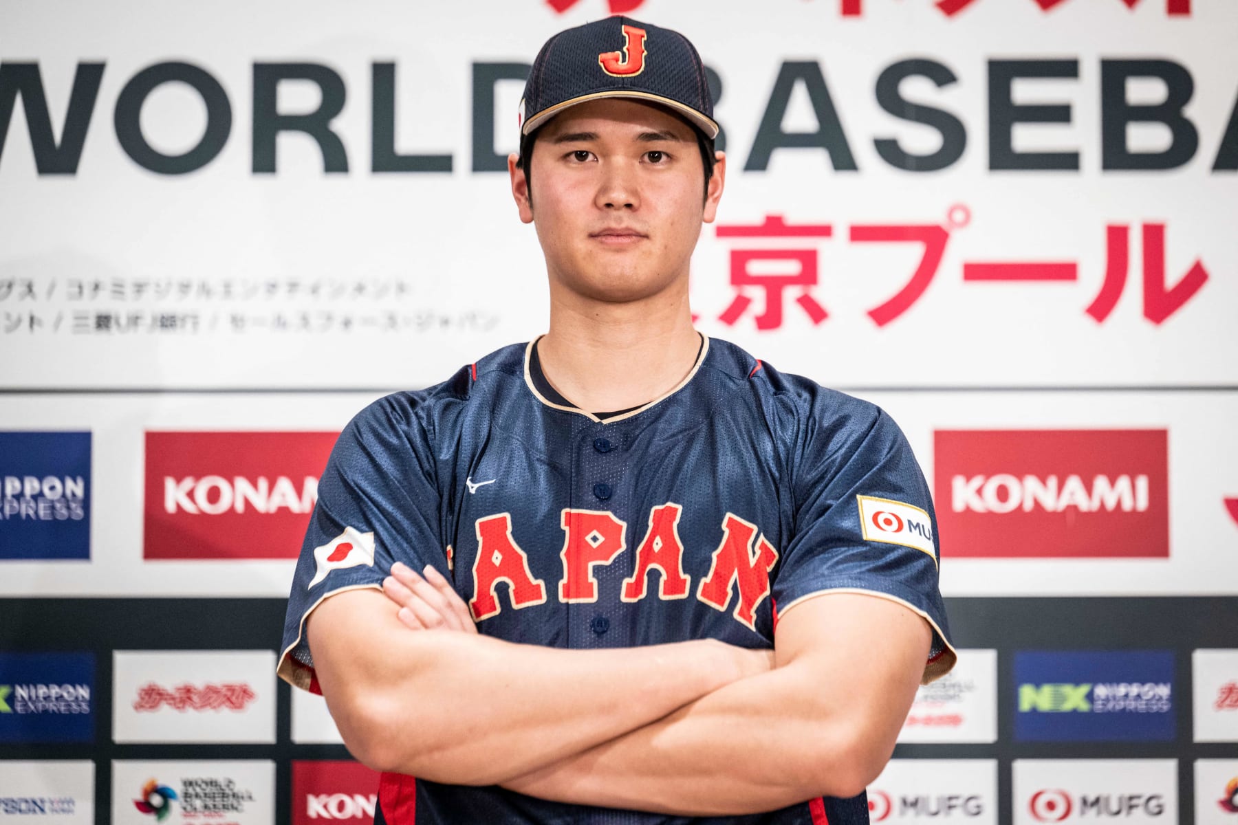 Shohei Ohtani of the Los Angeles Angels poses for photographs during a press conference ahead of the 2023 World Baseball Classic tournament in Tokyo on January 6, 2023. (Photo by Yuichi YAMAZAKI / AFP) (Photo by YUICHI YAMAZAKI/AFP via Getty Images)