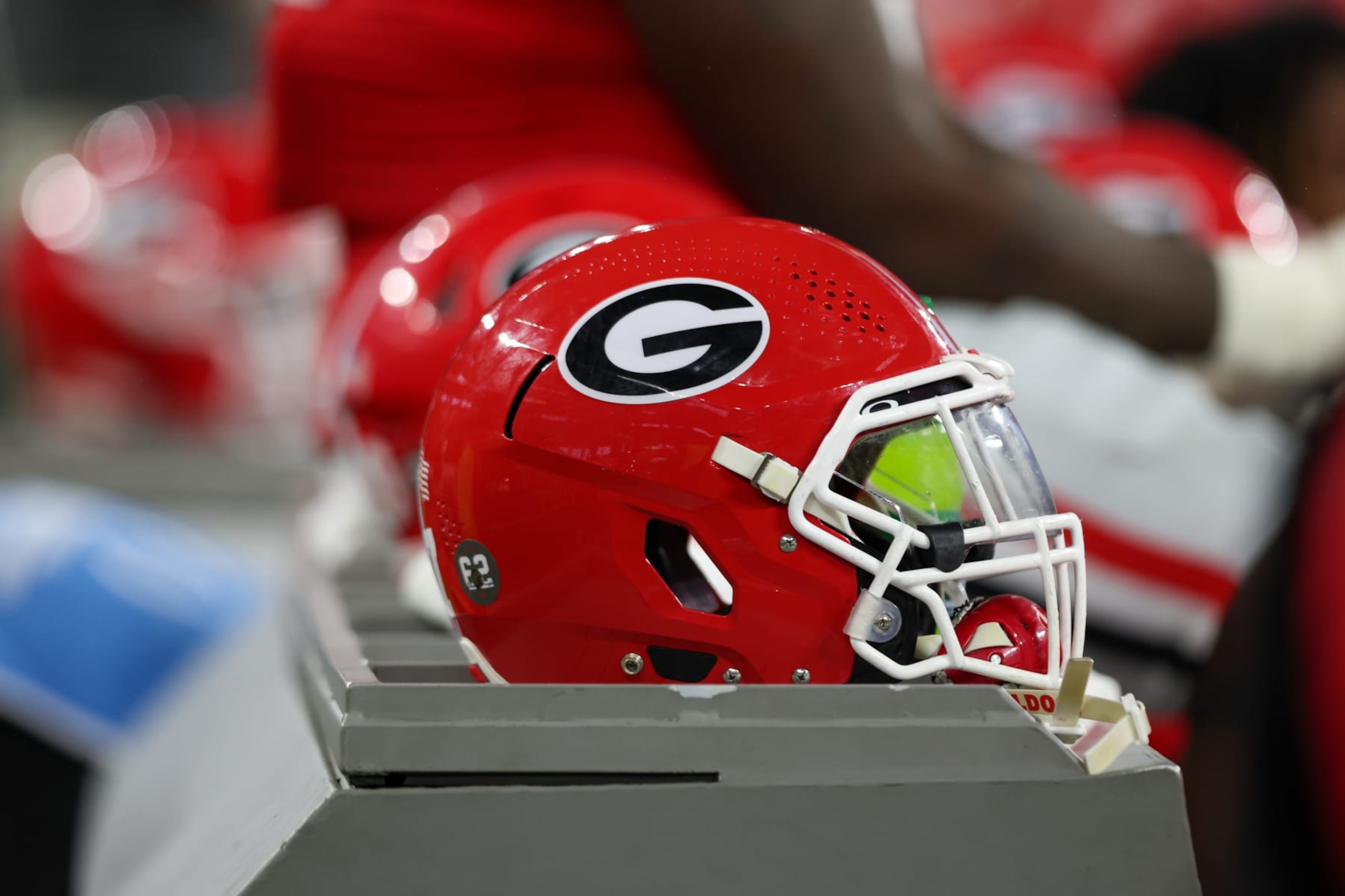 INGLEWOOD, CA - JANUARY 09: Georgia Bulldogs helmet during the Georgia Bulldogs game versus the TCU Horned Frogs in the College Football Playoff National Championship game on January 9, 2023, at SoFi Stadium in Inglewood, CA. (Photo by Jordon Kelly/Icon Sportswire via Getty Images)