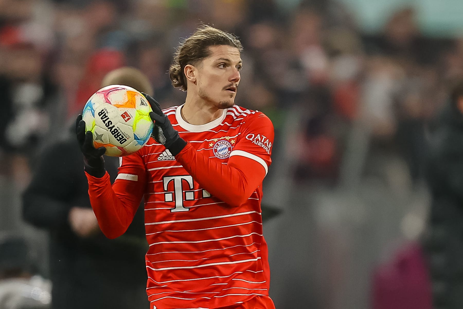 MUNICH, GERMANY - JANUARY 28: Marcel Sabitzer of Bayern Muenchen looks on during the Bundesliga match between FC Bayern München and Eintracht Frankfurt at Allianz Arena on January 28, 2023 in Munich, Germany. (Photo by Roland Krivec/DeFodi Images via Getty Images)