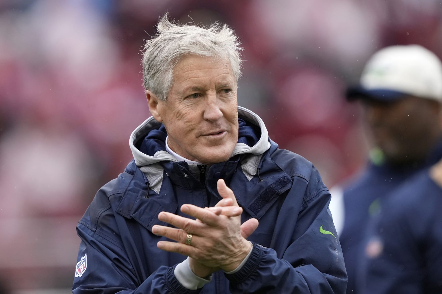 SANTA CLARA, CALIFORNIA - JANUARY 14: Head coach Pete Carroll of the Seattle Seahawks looks on prior to the NFC Wild Card playoff game against the San Francisco 49ers at Levi's Stadium on January 14, 2023 in Santa Clara, California. (Photo by Thearon W. Henderson/Getty Images)