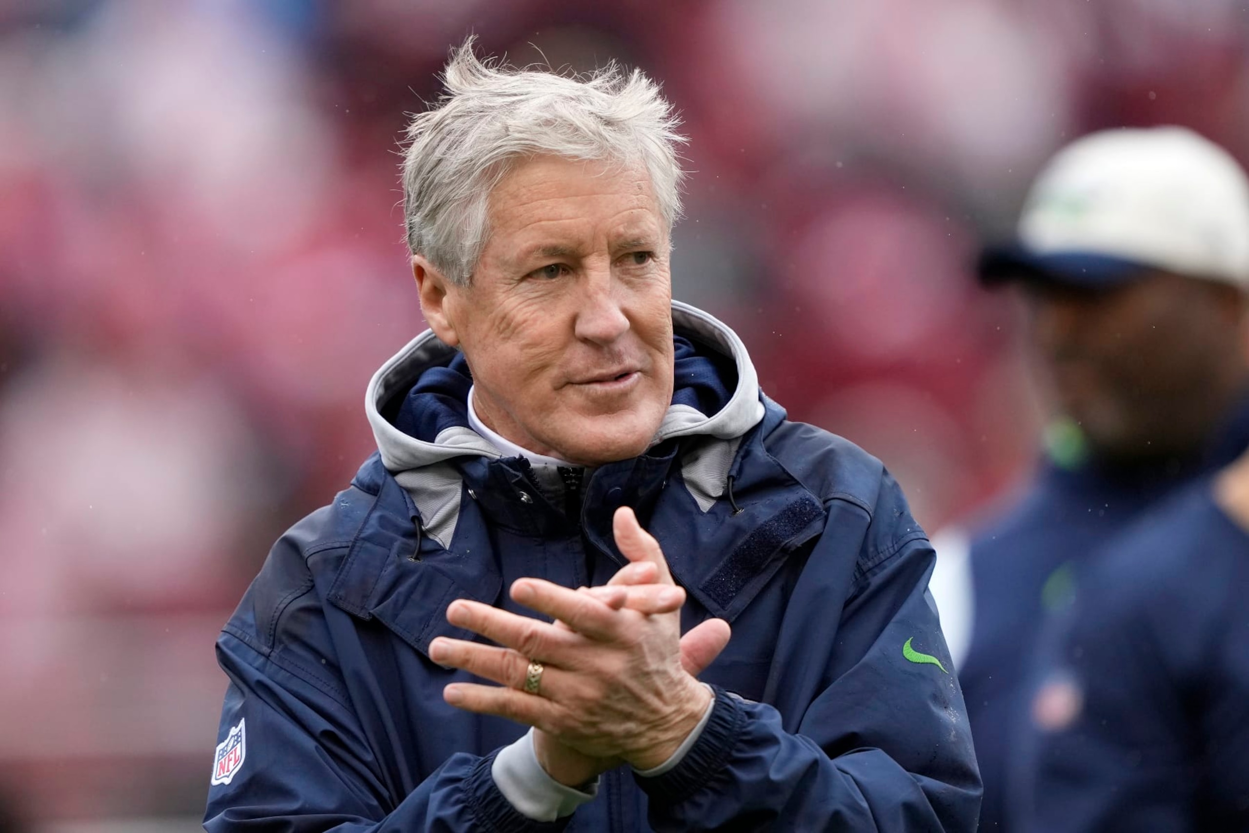 SANTA CLARA, CALIFORNIA - JANUARY 14: Head coach Pete Carroll of the Seattle Seahawks looks on prior to the NFC Wild Card playoff game against the San Francisco 49ers at Levi's Stadium on January 14, 2023 in Santa Clara, California. (Photo by Thearon W. Henderson/Getty Images)