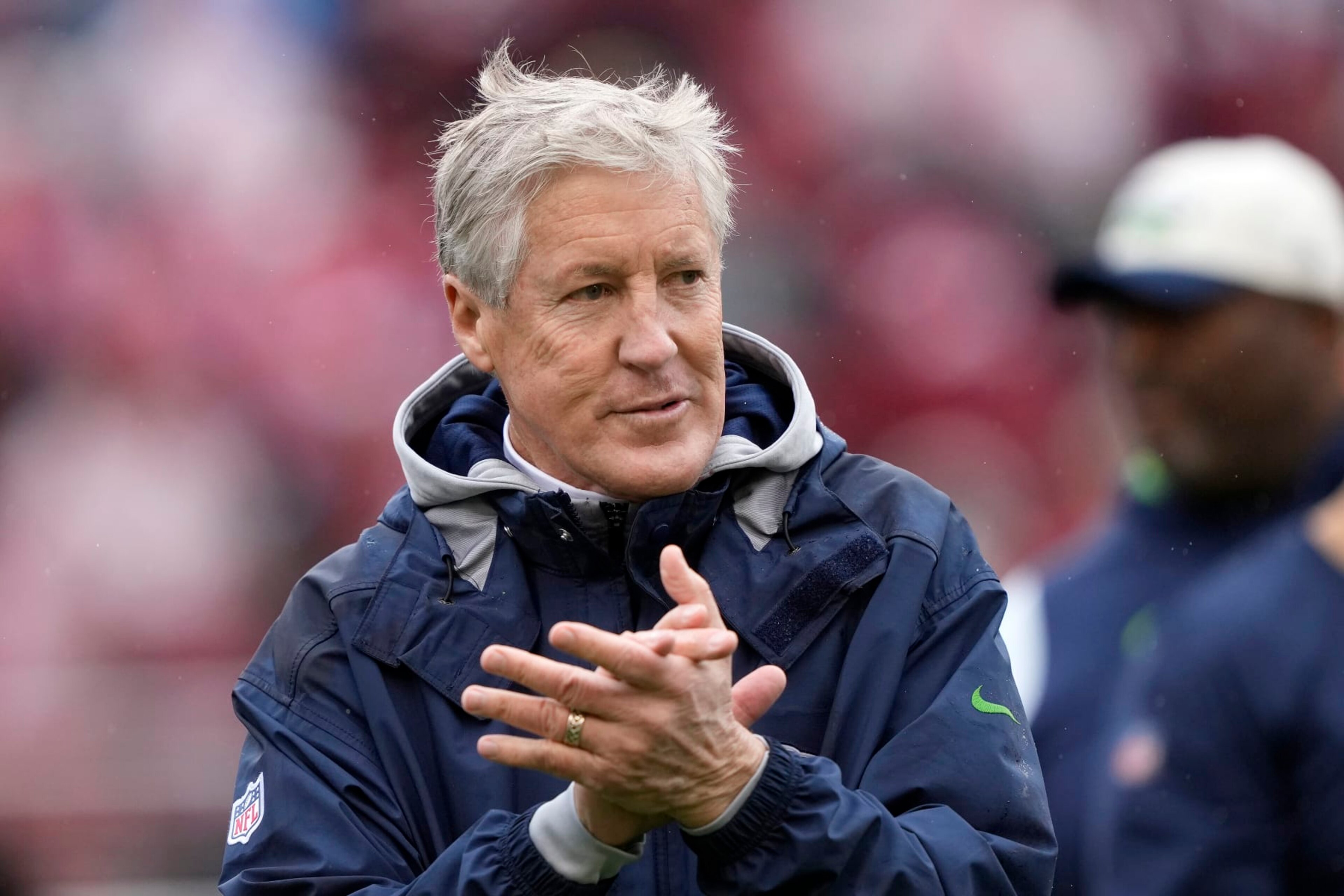 SANTA CLARA, CALIFORNIA - JANUARY 14: Head coach Pete Carroll of the Seattle Seahawks looks on prior to the NFC Wild Card playoff game against the San Francisco 49ers at Levi's Stadium on January 14, 2023 in Santa Clara, California. (Photo by Thearon W. Henderson/Getty Images)