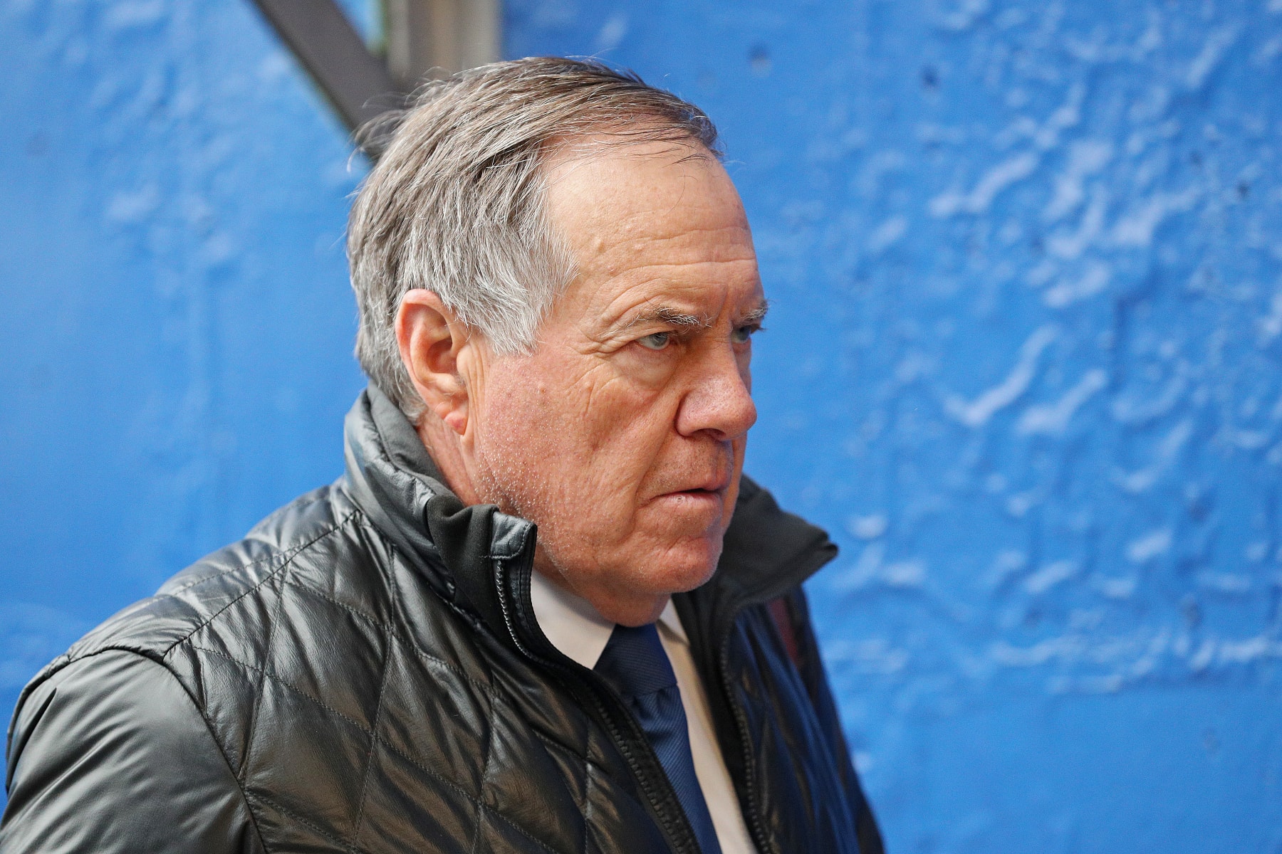 ORCHARD PARK, NEW YORK - JANUARY 08: Head coach Bill Belichick of the New England Patriots look on prior to a game against the Buffalo Bills at Highmark Stadium on January 08, 2023 in Orchard Park, New York. (Photo by Bryan M. Bennett/Getty Images)
