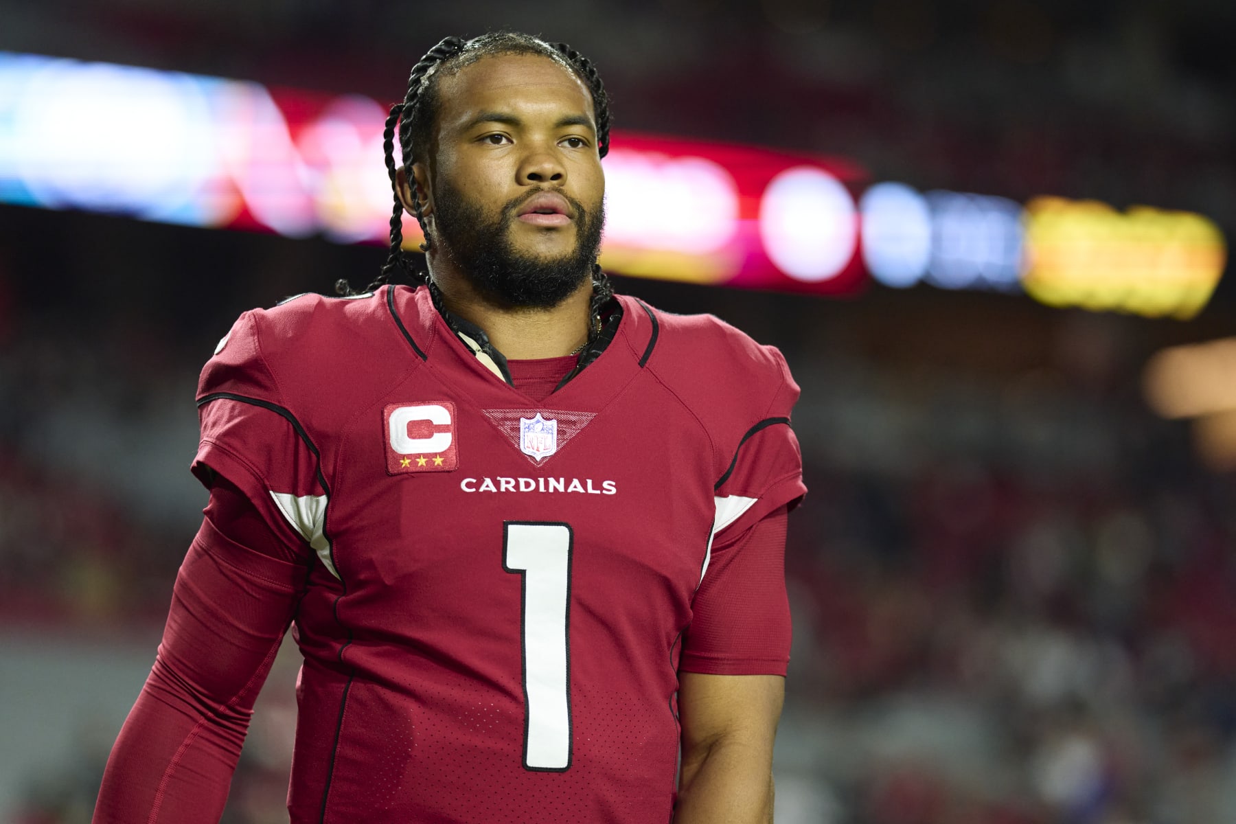 GLENDALE, AZ - DECEMBER 12: Kyler Murray #1 of the Arizona Cardinals warms up before kickoff against the New England Patriots at State Farm Stadium on December 12, 2022 in Glendale, Arizona. (Photo by Cooper Neill/Getty Images)