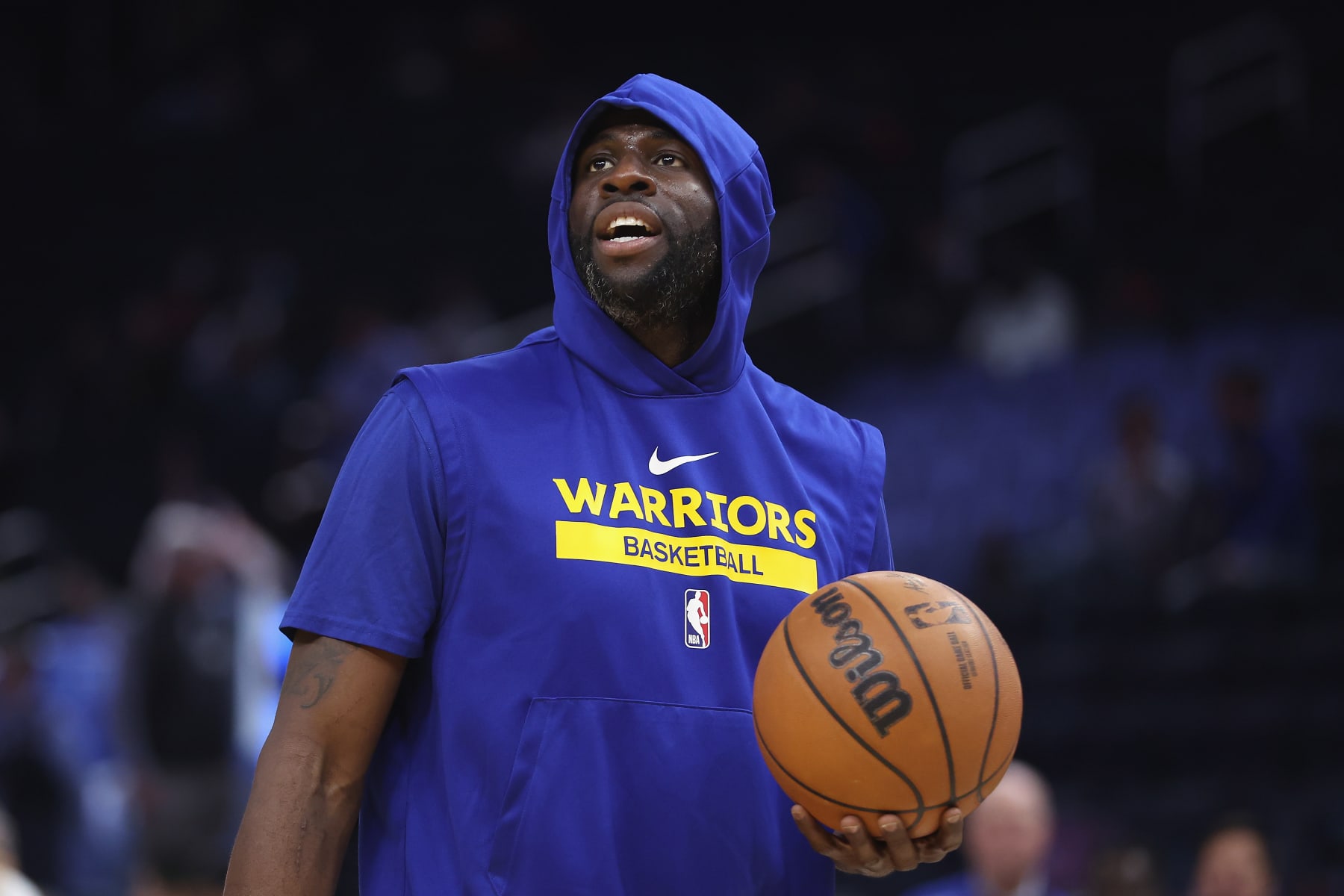 SAN FRANCISCO, CALIFORNIA - JANUARY 25: Draymond Green #23 of the Golden State Warriors warms up before the game against the Memphis Grizzlies at Chase Center on January 25, 2023 in San Francisco, California. NOTE TO USER: User expressly acknowledges and agrees that, by downloading and/or using this photograph, User is consenting to the terms and conditions of the Getty Images License Agreement. (Photo by Lachlan Cunningham/Getty Images)