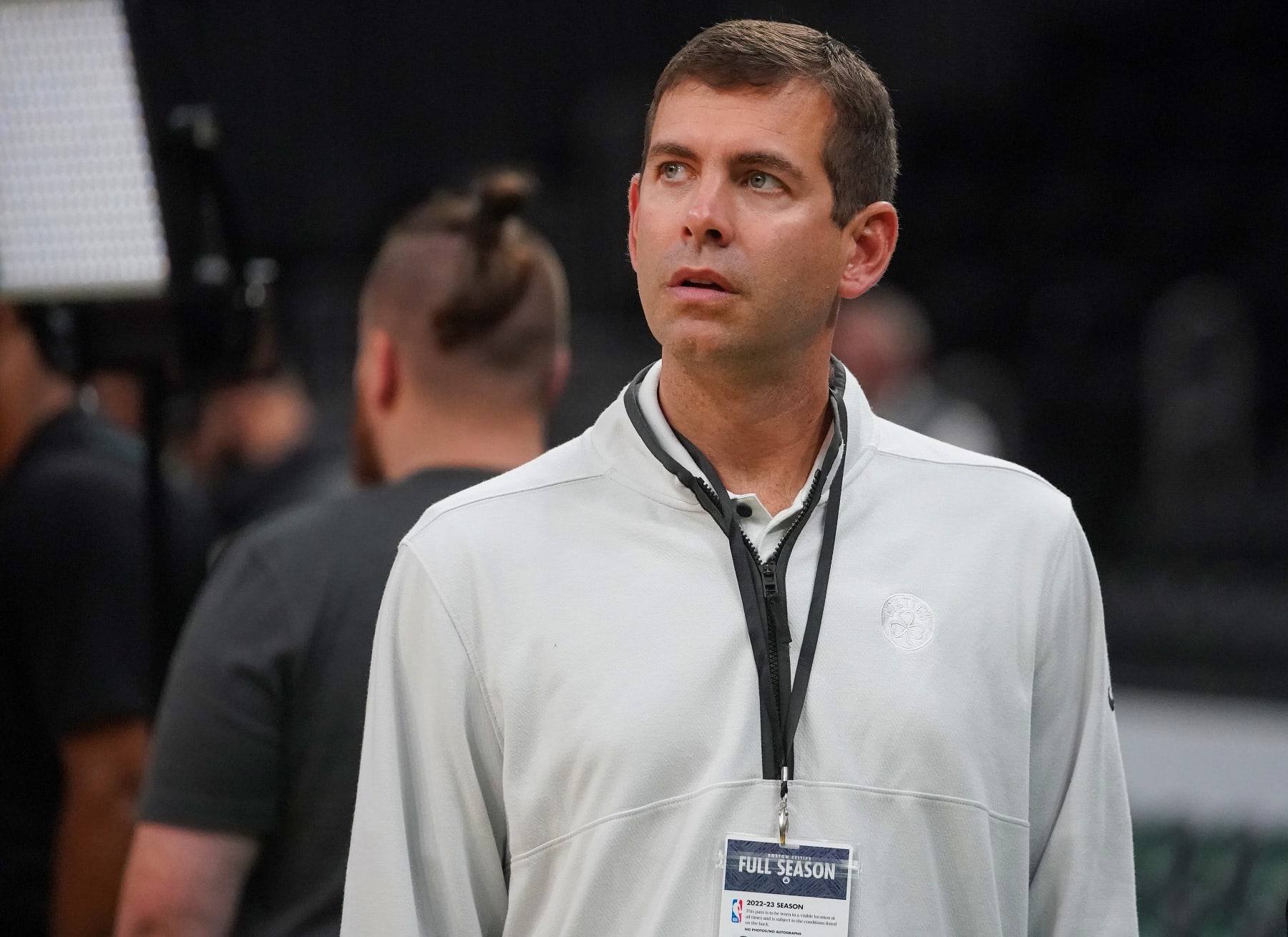Boston, MA - October 18: Boston Celtics president of basketball operations Brad Stevens walks the court before his teams season-opening game against the Philadelphia 76ers. The Celtics took down the 76ers 126-117. (Photo by Barry Chin/The Boston Globe via Getty Images)