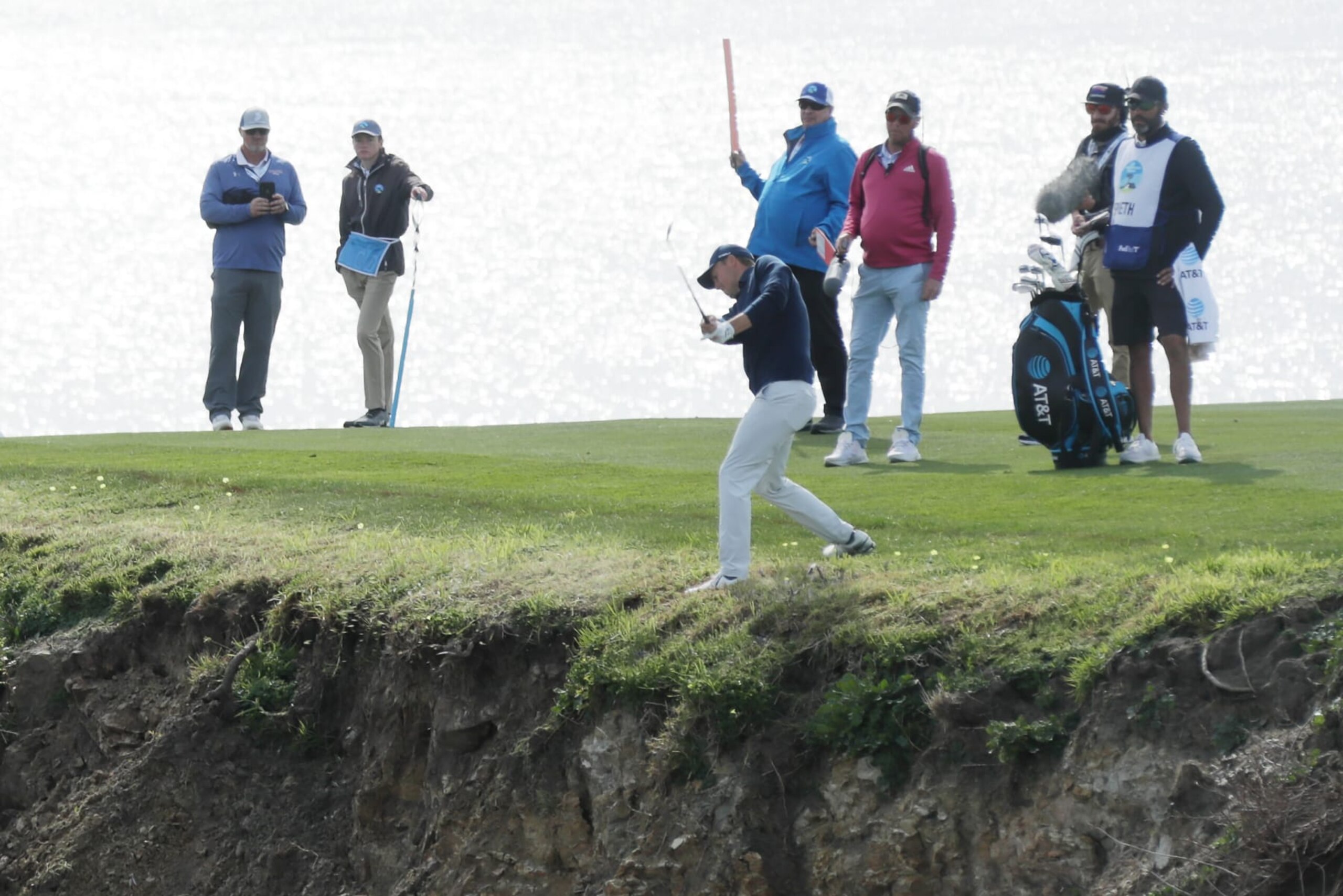 PEBBLE BEACH, CALIFORNIA - FEBRUARY 05: Jordan Spieth of the United States plays his second shot on the eighth hole during the third round of the AT&T Pebble Beach Pro-Am at Pebble Beach Golf Links on February 05, 2022 in Pebble Beach, California. (Photo by Kent Horner/Getty Images for AT&T)
