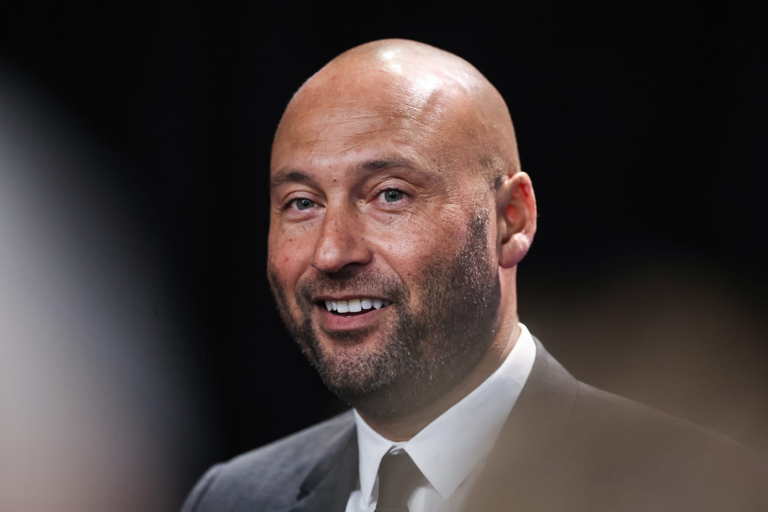 BRONX, NEW YORK - DECEMBER 21: Former New York Yankee Derek Jeter looks on during a press conference at Yankee Stadium on December 21, 2022 in Bronx, New York. (Photo by Dustin Satloff/Getty Images)