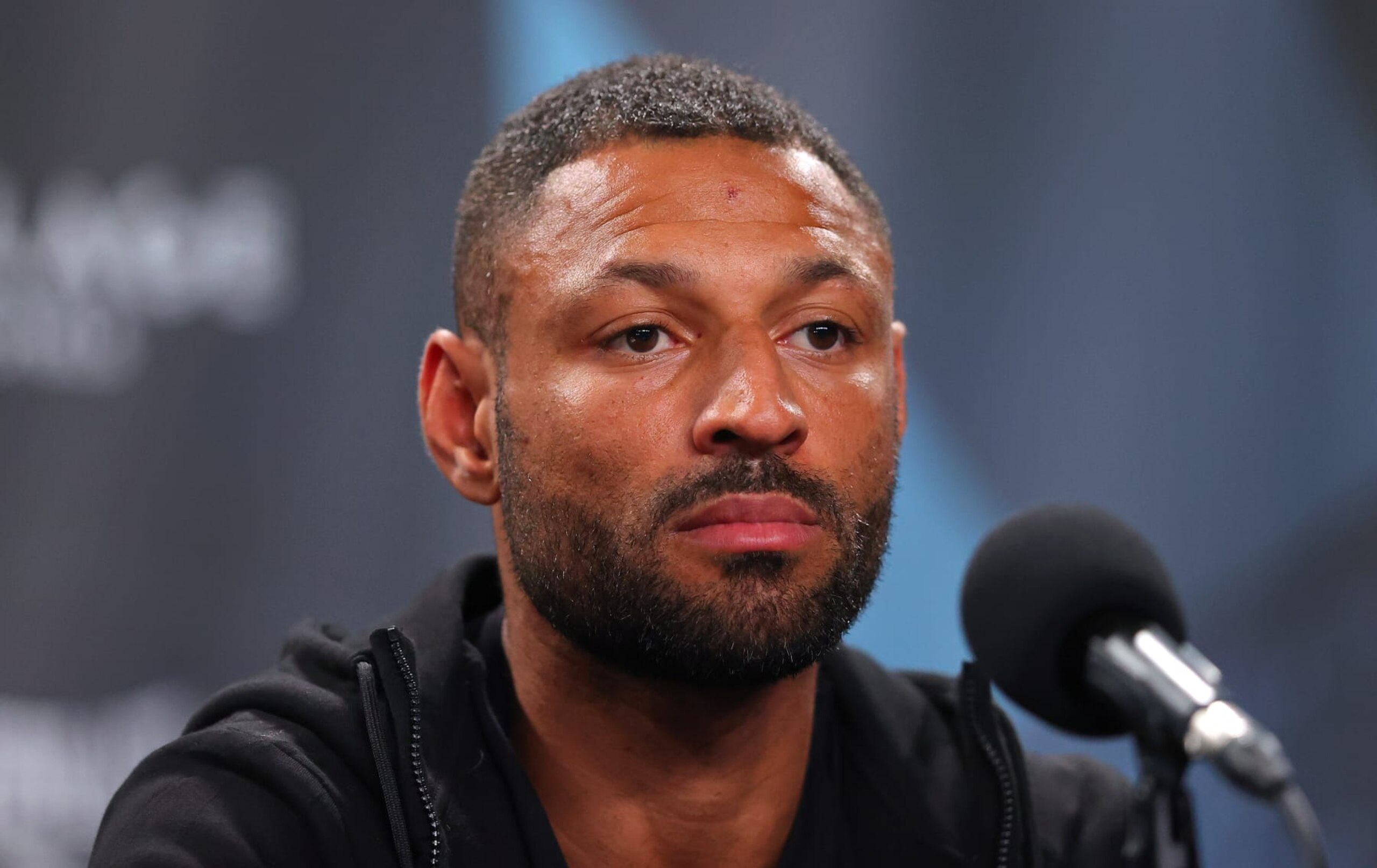 MANCHESTER, ENGLAND - FEBRUARY 17:  Kell Brook faces the media durin a BOXXER press conference ahead of his fight against Amir Khan at Manchester Central Convention Complex on February 17, 2022 in Manchester, England. (Photo by Alex Livesey/Getty Images)