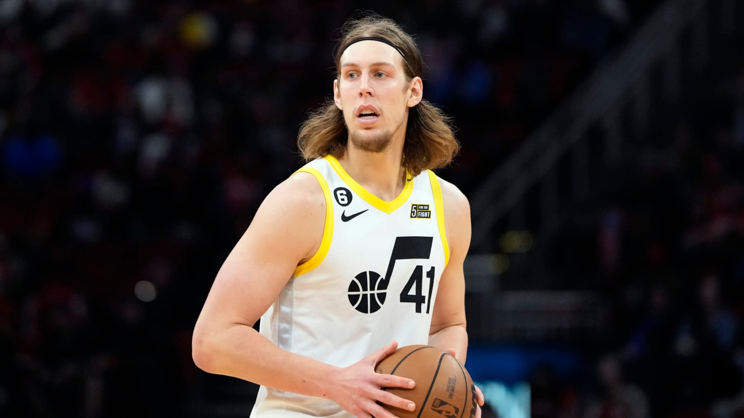 Utah Jazz's Kelly Olynyk (41) brings the ball up the court against the Houston Rockets during the second half of an NBA basketball game Thursday, Jan. 5, 2023, in Houston. Utah won 131-114. (AP Photo/David J. Phillip) Utah Jazz's Kelly Olynyk (41) brings the ball up the court against the Houston Rockets during the second half of an NBA basketball game Thursday, Jan. 5, 2023, in Houston. Utah won 131-114. (AP Photo/David J. Phillip)