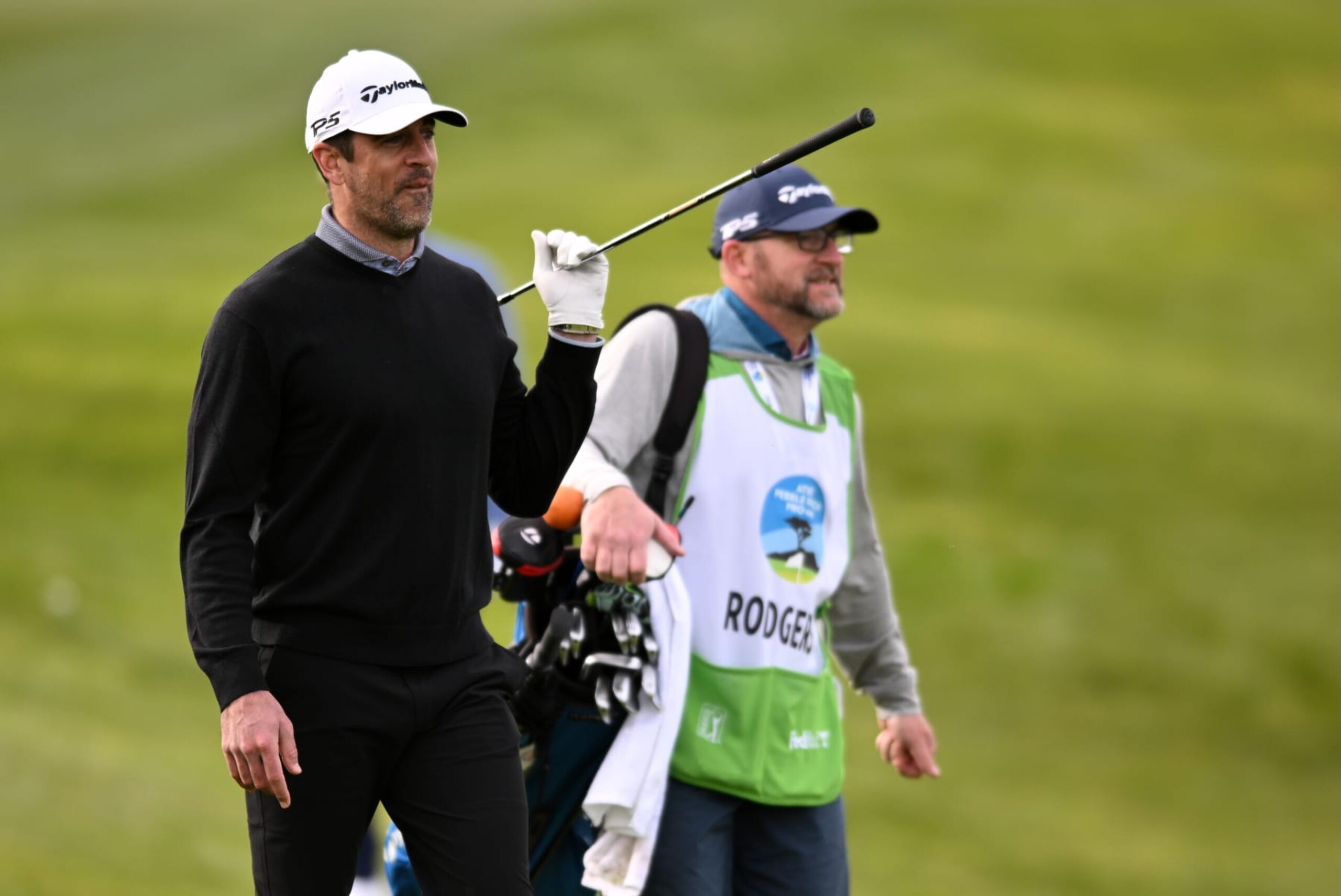 PEBBLE BEACH, CALIFORNIA - FEBRUARY 02: Aaron Rodgers walks on the fourth hole during the first round of the AT&T Pebble Beach Pro-Am at Spyglass Hill Golf Course on February 02, 2023 in Pebble Beach, California. (Photo by Orlando Ramirez/Getty Images)