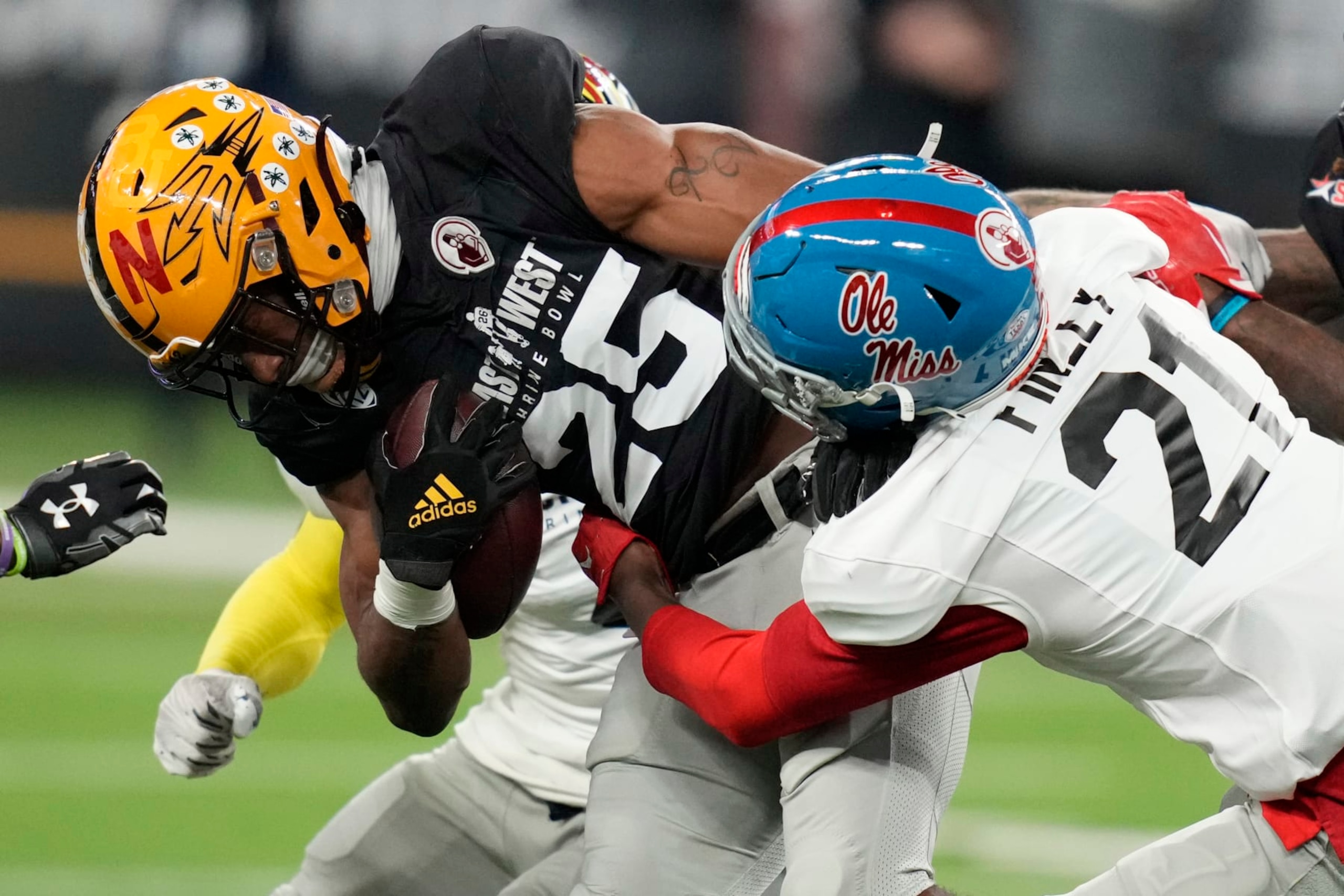 Arizona State running back Xazavian Valladay put in a solid effort at the Shrine Bowl. Arizona State running back Xazavian Valladay put in a solid effort at the Shrine Bowl.