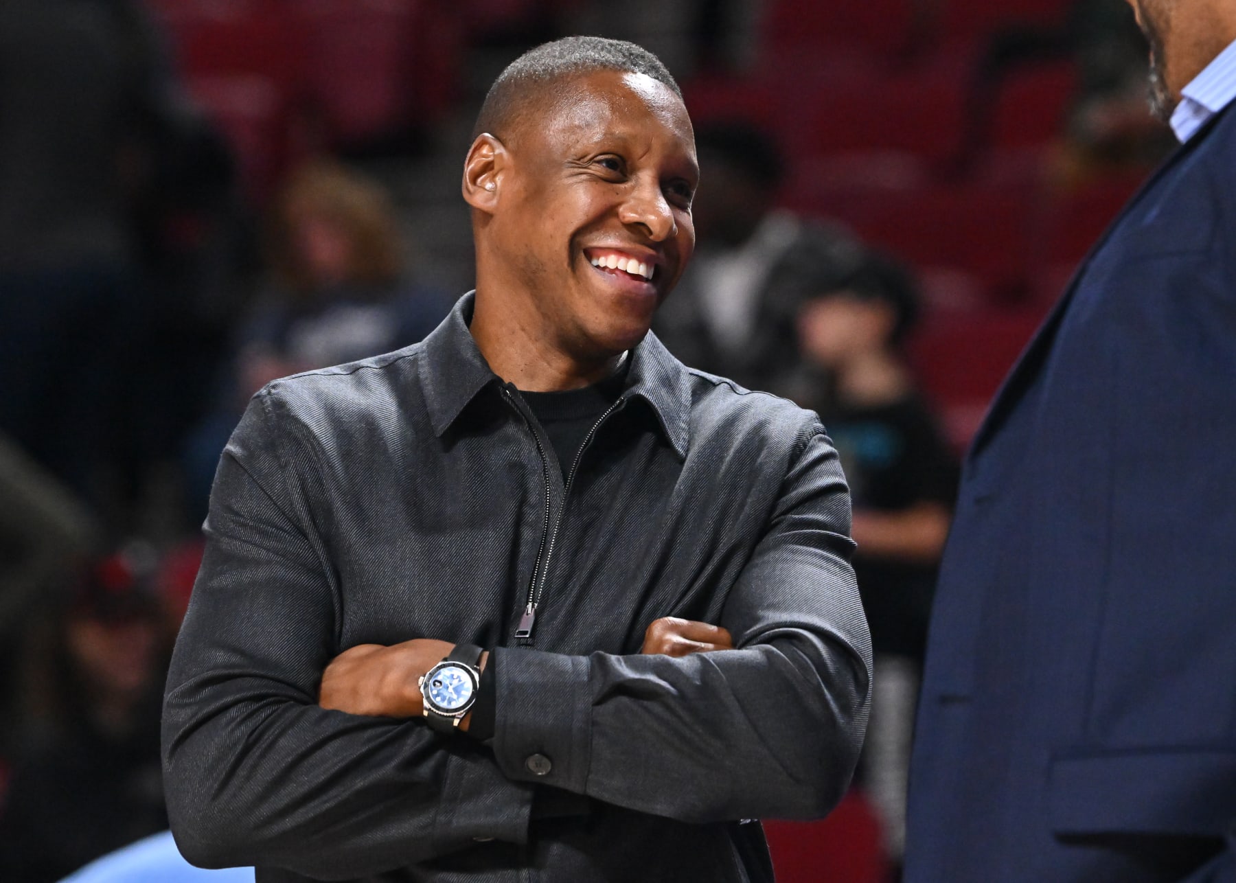 MONTREAL, CANADA - OCTOBER 14:  Vice-Chairman and team president of the Toronto Raptors, Masai Ujiri, walks onto the court prior to the preseason NBA game against the Boston Celtics at Centre Bell on October 14, 2022 in Montreal, Quebec, Canada.  The Toronto Raptors defeated the Boston Celtics 137-134 in overtime.  NOTE TO USER: User expressly acknowledges and agrees that, by downloading and or using this photograph, User is consenting to the terms and conditions of the Getty Images License Agreement.  (Photo by Minas Panagiotakis/Getty Images)