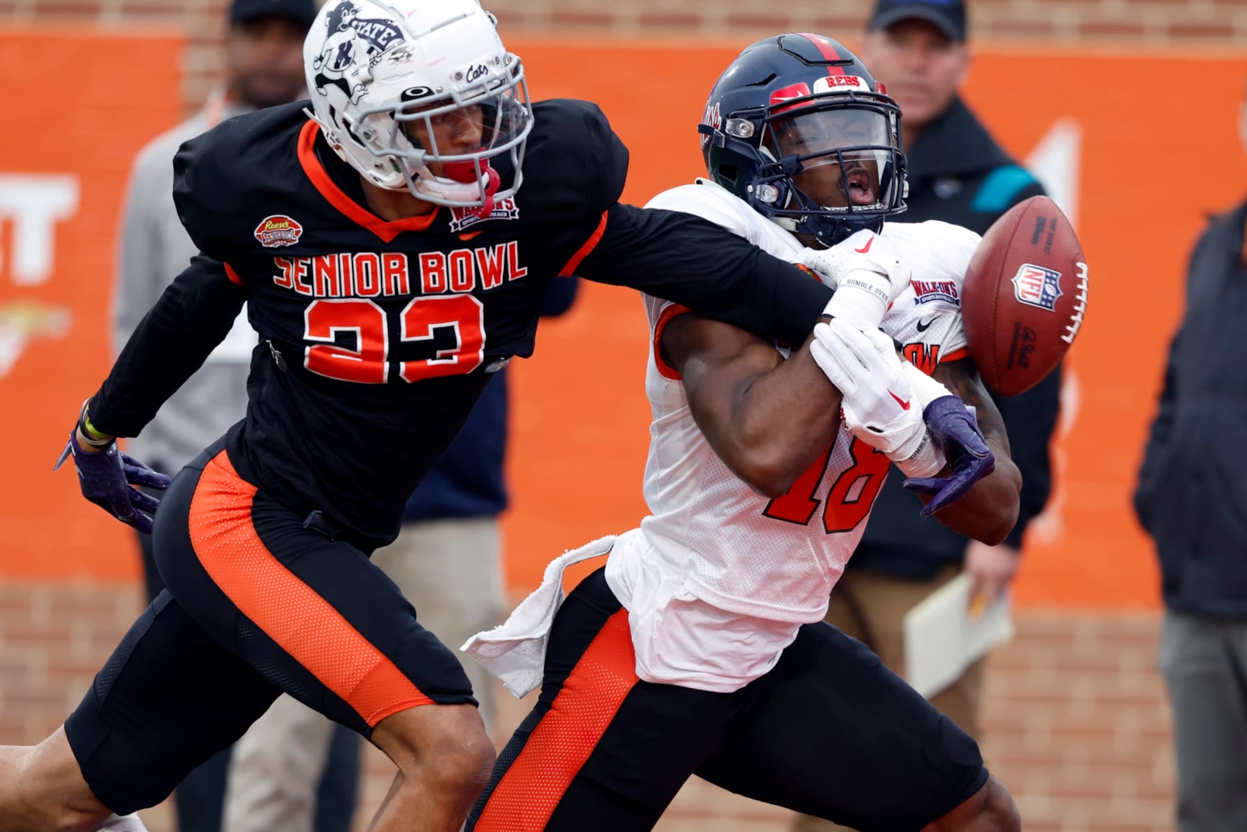 Julius Brents breaks up a pass against Jonathan Mingo of Ole Miss. 