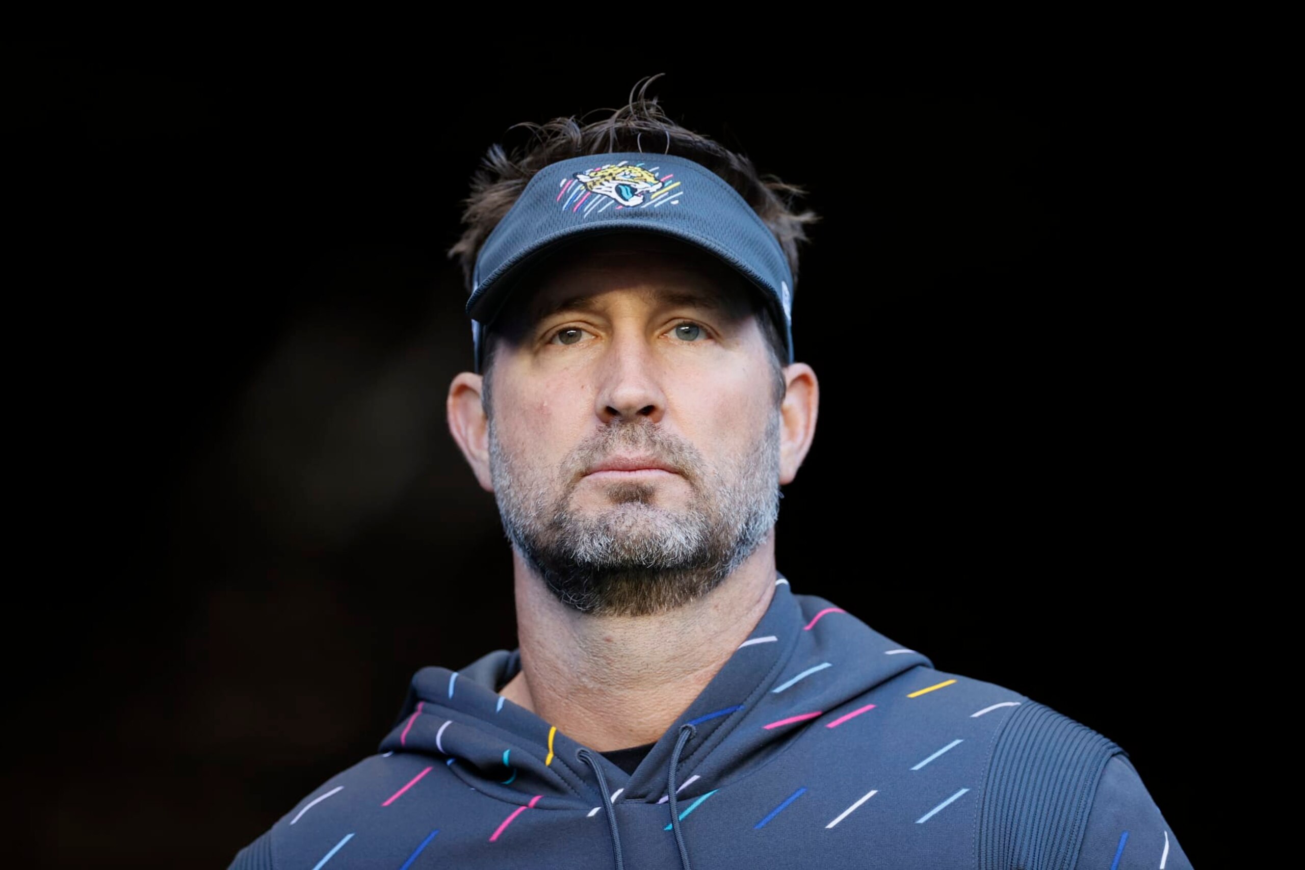 SEATTLE, WASHINGTON - OCTOBER 31: Passing game coordinator Brian Schottenheimer of the Jacksonville Jaguars looks on before the game against the Seattle Seahawks at Lumen Field on October 31, 2021 in Seattle, Washington. (Photo by Steph Chambers/Getty Images)
