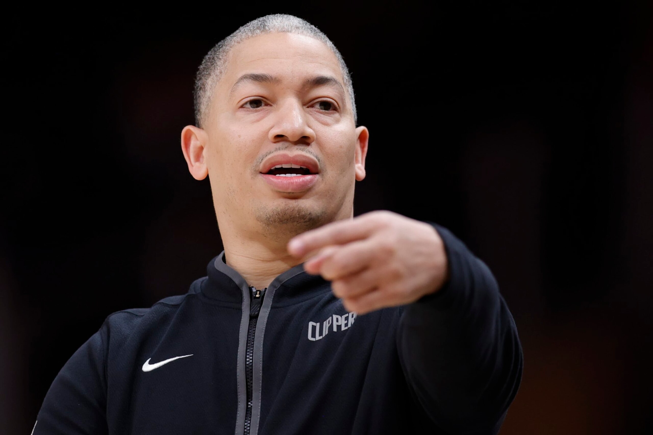 ATLANTA, GA - JANUARY 28: LA Clippers head coach Tyronn Lue motions down court during the first half against the Atlanta Hawks at State Farm Arena on January 28, 2023 in Atlanta, Georgia. NOTE TO USER: User expressly acknowledges and agrees that, by downloading and or using this photograph, User is consenting to the terms and conditions of the Getty Images License Agreement. (Photo by Alex Slitz/Getty Images) ATLANTA, GA - JANUARY 28: LA Clippers head coach Tyronn Lue motions down court during the first half against the Atlanta Hawks at State Farm Arena on January 28, 2023 in Atlanta, Georgia. NOTE TO USER: User expressly acknowledges and agrees that, by downloading and or using this photograph, User is consenting to the terms and conditions of the Getty Images License Agreement. (Photo by Alex Slitz/Getty Images)