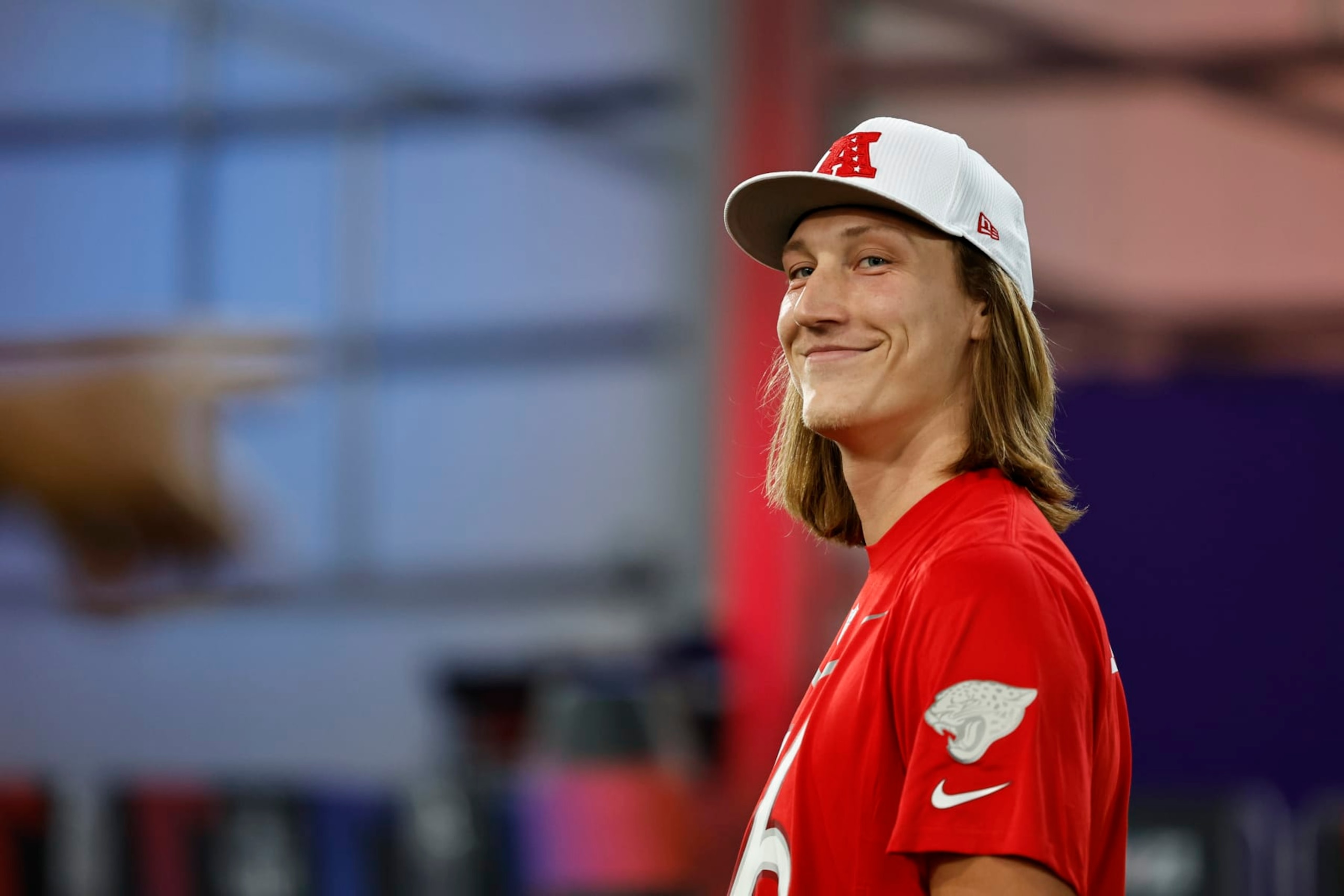LAS VEGAS, NEVADA - FEBRUARY 02: AFC quarterback Trevor Lawrence #16 of the Jacksonville Jaguars reacts during the Pro Bowl Games skills events on February 02, 2023 in Las Vegas, Nevada. (Photo by Michael Owens/Getty Images) LAS VEGAS, NEVADA - FEBRUARY 02: AFC quarterback Trevor Lawrence #16 of the Jacksonville Jaguars reacts during the Pro Bowl Games skills events on February 02, 2023 in Las Vegas, Nevada. (Photo by Michael Owens/Getty Images)
