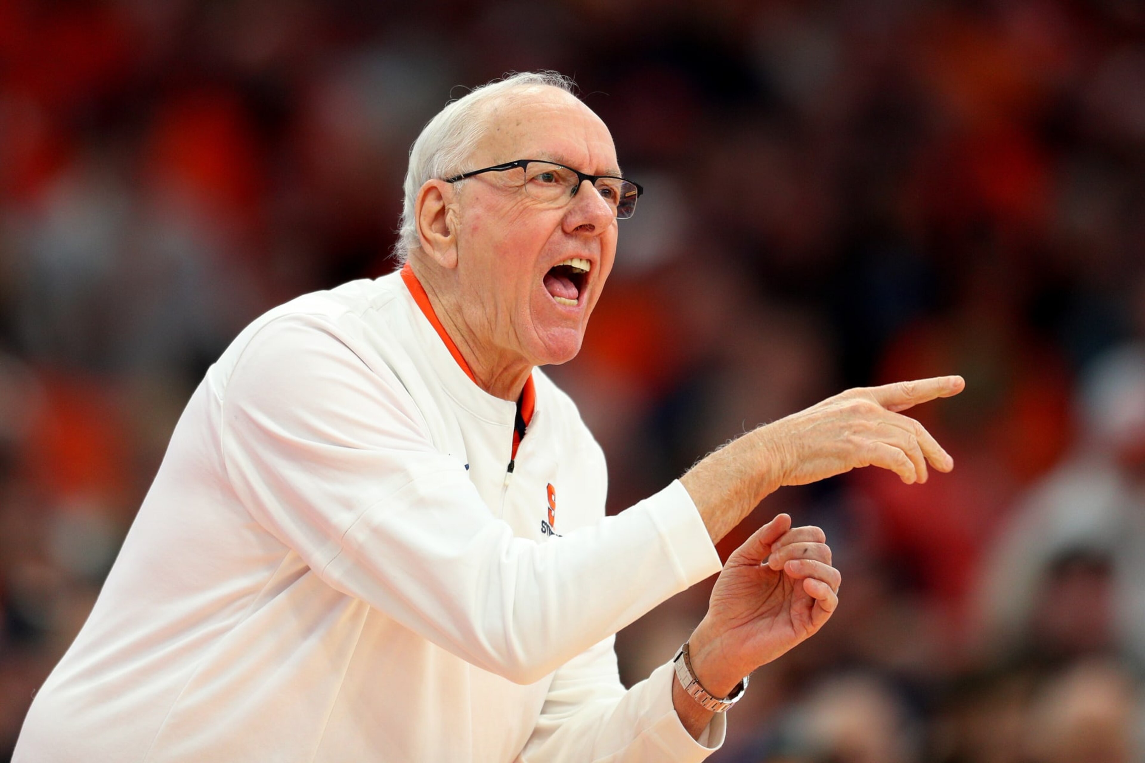 SYRACUSE, NEW YORK - JANUARY 30: Head Coach Jim Boeheim of the Syracuse Orange reacts during the first half against the Virginia Cavaliers at JMA Wireless Dome on January 30, 2023 in Syracuse, New York. (Photo by Bryan M. Bennett/Getty Images) SYRACUSE, NEW YORK - JANUARY 30: Head Coach Jim Boeheim of the Syracuse Orange reacts during the first half against the Virginia Cavaliers at JMA Wireless Dome on January 30, 2023 in Syracuse, New York. (Photo by Bryan M. Bennett/Getty Images)