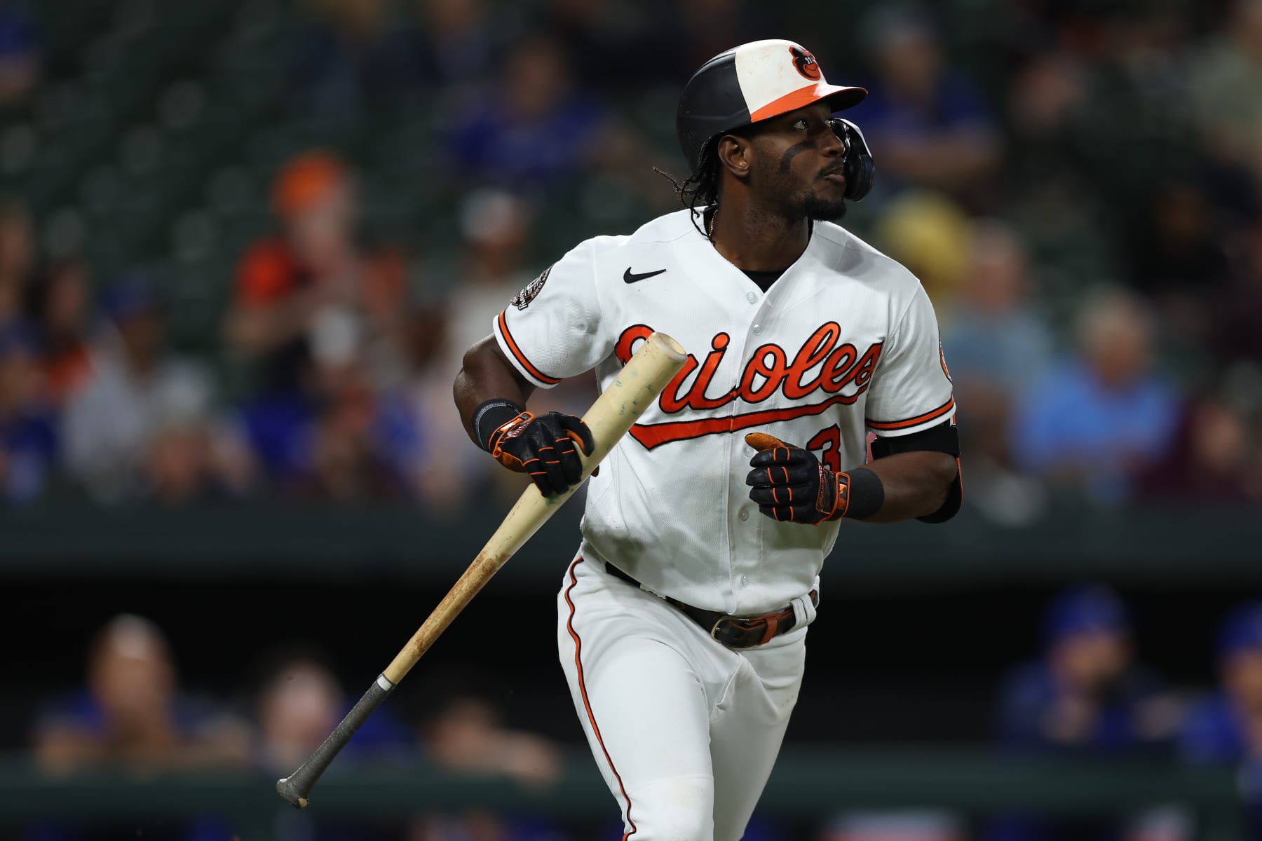 BALTIMORE, MARYLAND - SEPTEMBER 07: Jorge Mateo #3 of the Baltimore Orioles looks on after batting against the Toronto Blue Jays at Oriole Park at Camden Yards on September 07, 2022 in Baltimore, Maryland. (Photo by Patrick Smith/Getty Images)