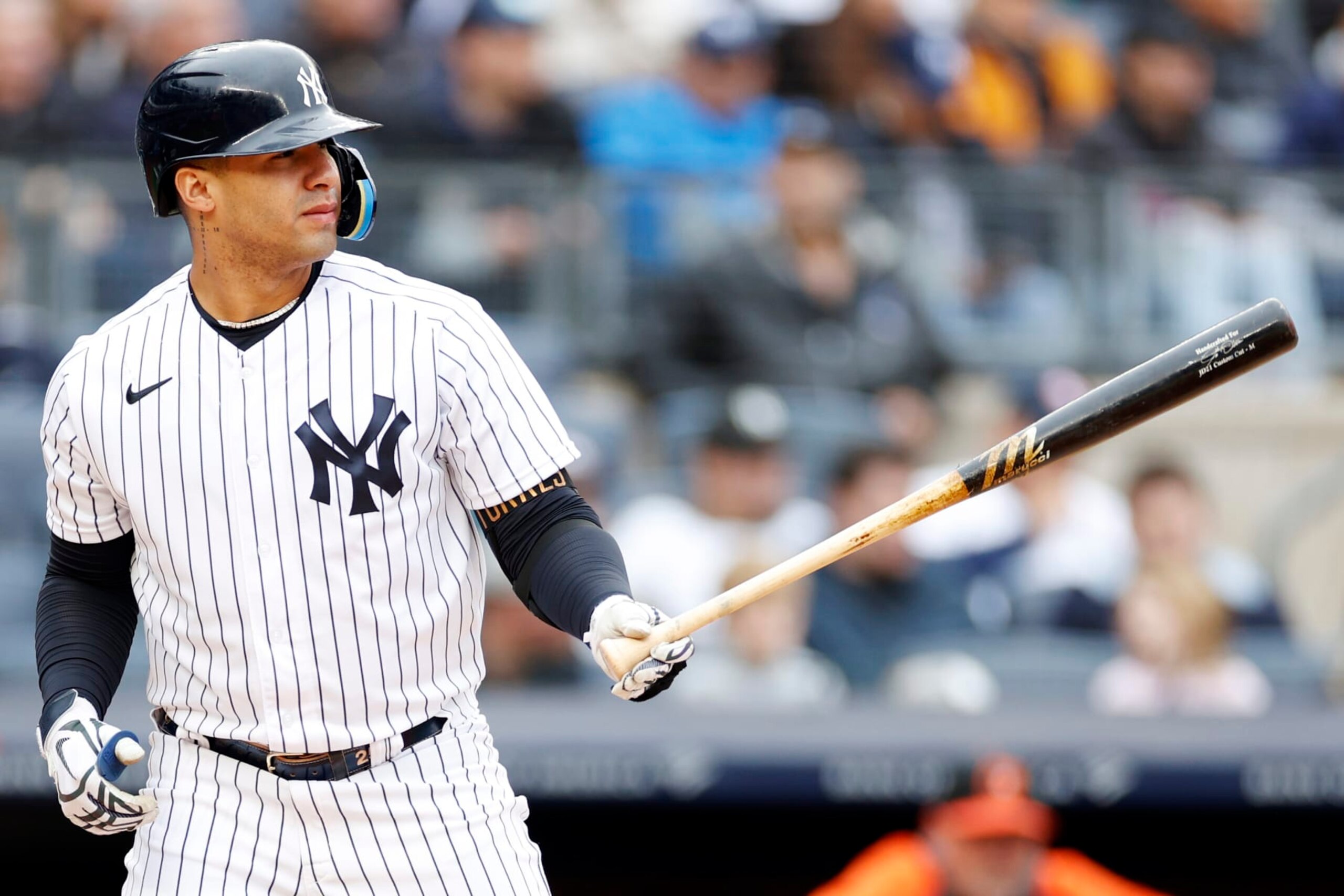 NEW YORK, NEW YORK - OCTOBER 01: Gleyber Torres #25 of the New York Yankees at bat during the second inning against the Baltimore Orioles at Yankee Stadium on October 01, 2022 in the Bronx borough of New York City. (Photo by Sarah Stier/Getty Images) NEW YORK, NEW YORK - OCTOBER 01: Gleyber Torres #25 of the New York Yankees at bat during the second inning against the Baltimore Orioles at Yankee Stadium on October 01, 2022 in the Bronx borough of New York City. (Photo by Sarah Stier/Getty Images)