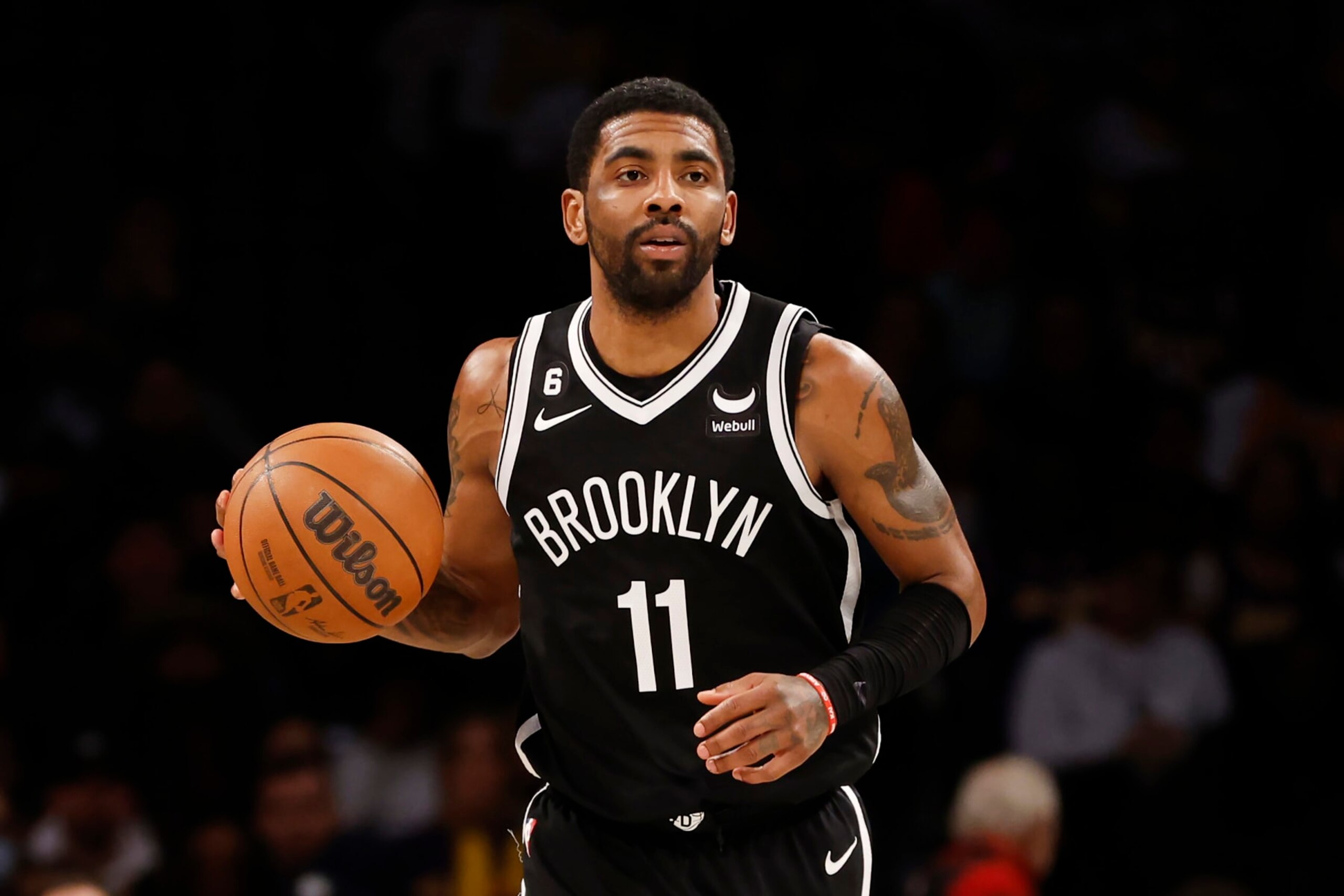 NEW YORK, NEW YORK - JANUARY 30: Kyrie Irving #11 of the Brooklyn Nets dribbles during the second half against the Los Angeles Lakers at Barclays Center on January 30, 2023 in the Brooklyn borough of New York City. The Nets won 121-104. NOTE TO USER: User expressly acknowledges and agrees that, by downloading and/or using this photograph, User is consenting to the terms and conditions of the Getty Images License Agreement. (Photo by Sarah Stier/Getty Images) NEW YORK, NEW YORK - JANUARY 30: Kyrie Irving #11 of the Brooklyn Nets dribbles during the second half against the Los Angeles Lakers at Barclays Center on January 30, 2023 in the Brooklyn borough of New York City. The Nets won 121-104. NOTE TO USER: User expressly acknowledges and agrees that, by downloading and/or using this photograph, User is consenting to the terms and conditions of the Getty Images License Agreement. (Photo by Sarah Stier/Getty Images)