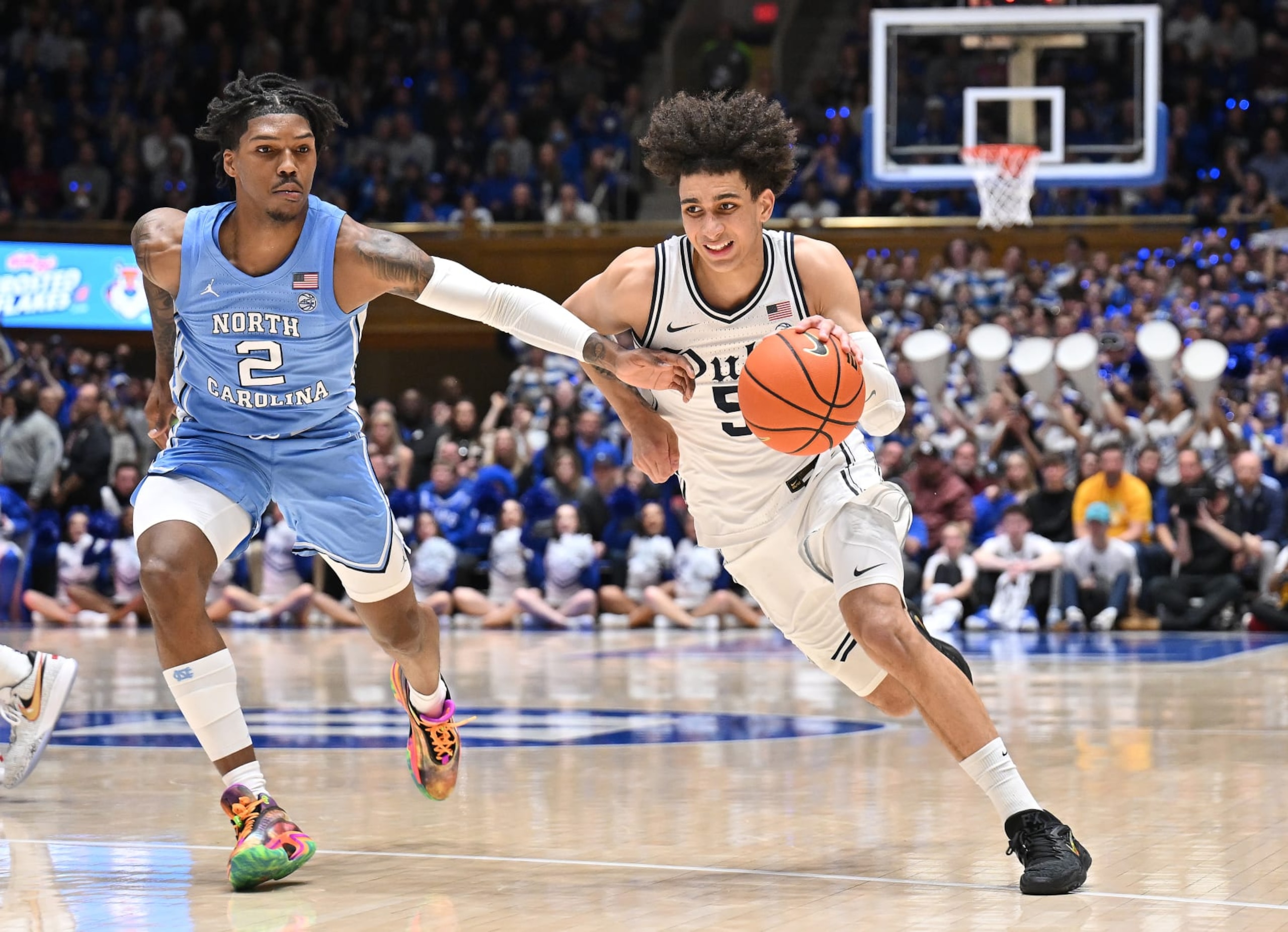 Duke's Tyrese Proctor and North Carolina's Caleb Love