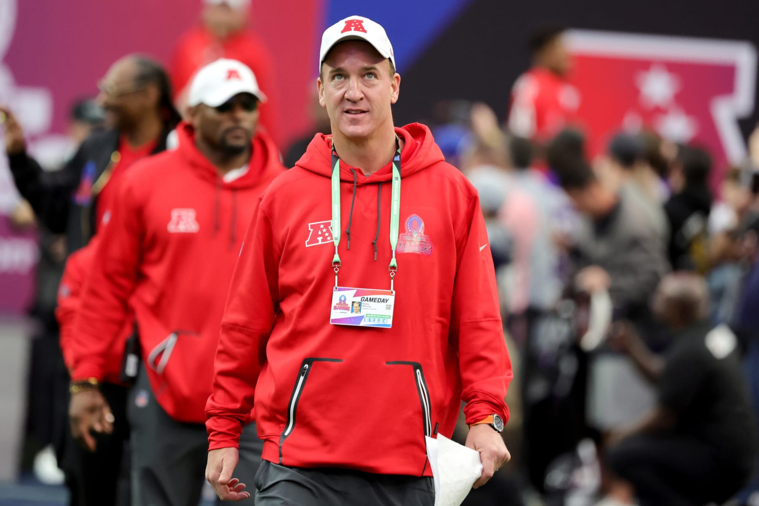 LAS VEGAS, NEVADA - FEBRUARY 05: AFC head coach Peyton Manning looks on during the 2023 NFL Pro Bowl Games at Allegiant Stadium on February 05, 2023 in Las Vegas, Nevada. (Photo by Ethan Miller/Getty Images)