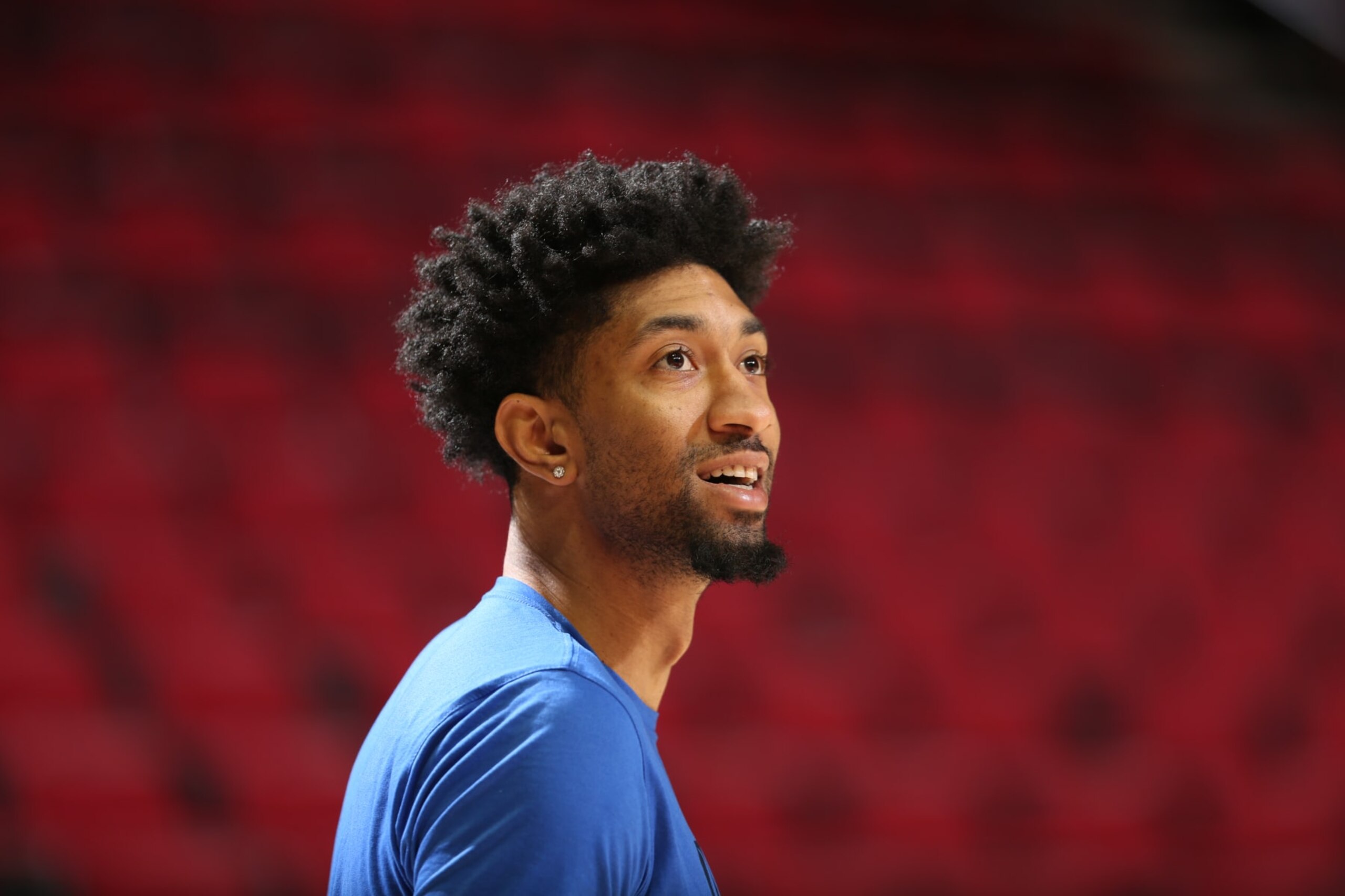 PORTLAND, OR - JANUARY 15: Christian Wood #35 of the Dallas Mavericks looks on during warms up before the game against the Portland Trail Blazers on January 15, 2023 at the Moda Center Arena in Portland, Oregon. NOTE TO USER: User expressly acknowledges and agrees that, by downloading and or using this photograph, user is consenting to the terms and conditions of the Getty Images License Agreement. Mandatory Copyright Notice: Copyright 2022 NBAE (Photo by Sam Forencich/NBAE via Getty Images)