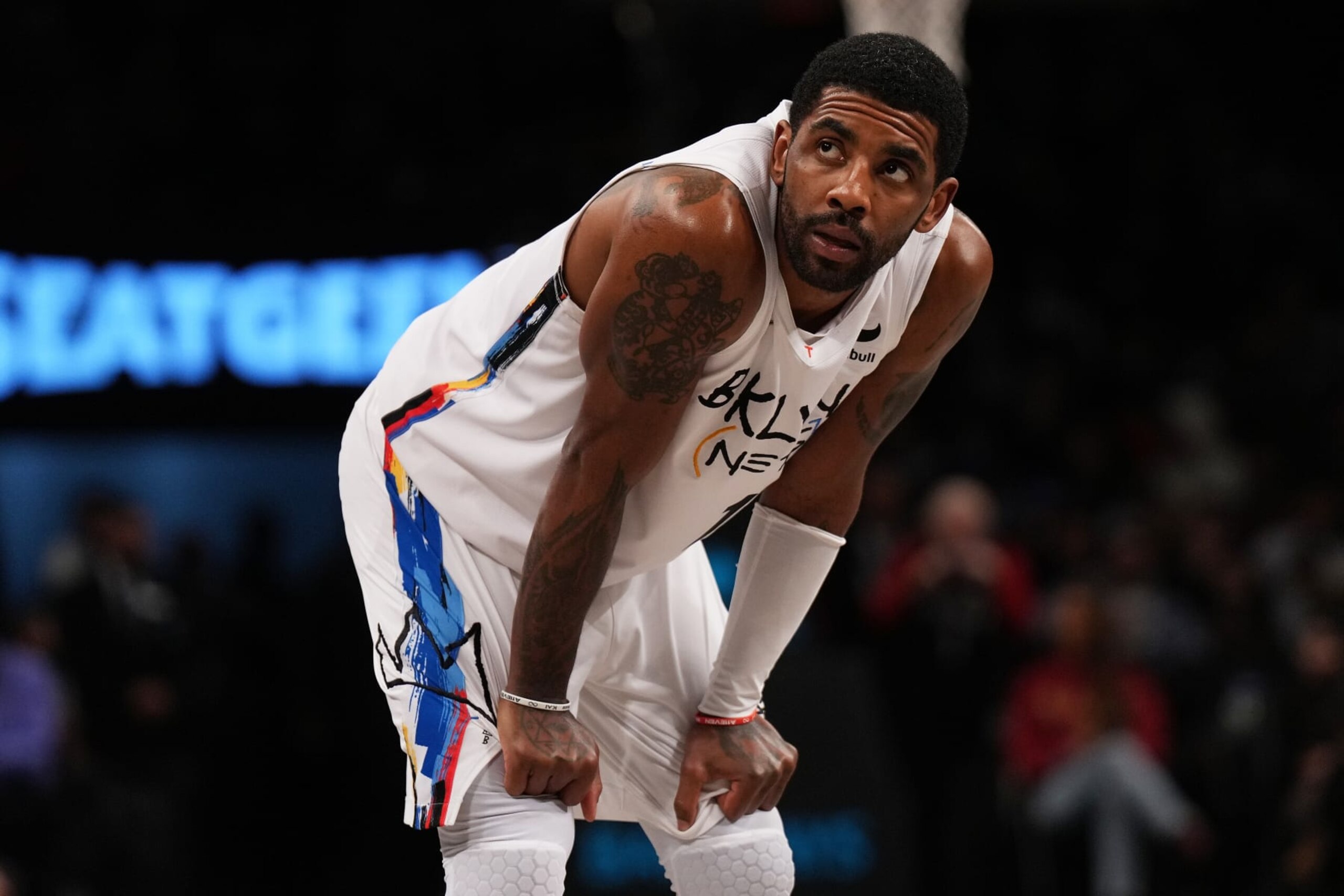 NEW YORK, NEW YORK - JANUARY 26: Kyrie Irving #11 of the Brooklyn Nets in action against the Detroit Pistons at Barclays Center on January 26, 2023 in New York City. NOTE TO USER: User expressly acknowledges and agrees that, by downloading and or using this Photograph, user is consenting to the terms and conditions of the Getty Images License Agreement. Detroit Pistons defeated the Brooklyn Nets 130-122. (Photo by Mike Stobe/Getty Images)
