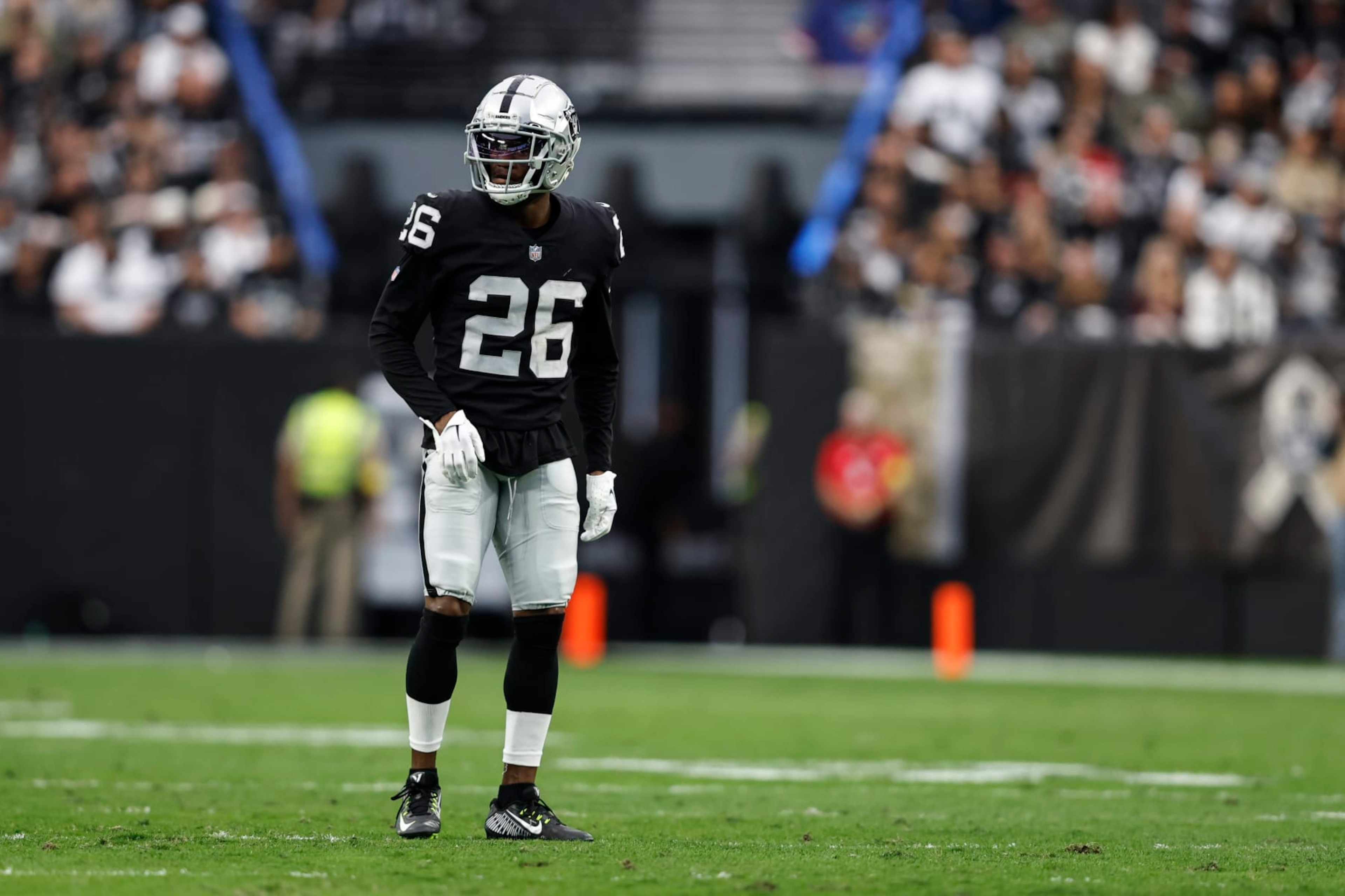 LAS VEGAS, NEVADA - NOVEMBER 13: Rock Ya-Sin #26 of the Las Vegas Raiders looks on during an NFL game between the Las Vegas Raiders and the Indianapolis Colts at Allegiant Stadium on November 13, 2022 in Las Vegas, Nevada. (Photo by Michael Owens/Getty Images) LAS VEGAS, NEVADA - NOVEMBER 13: Rock Ya-Sin #26 of the Las Vegas Raiders looks on during an NFL game between the Las Vegas Raiders and the Indianapolis Colts at Allegiant Stadium on November 13, 2022 in Las Vegas, Nevada. (Photo by Michael Owens/Getty Images)