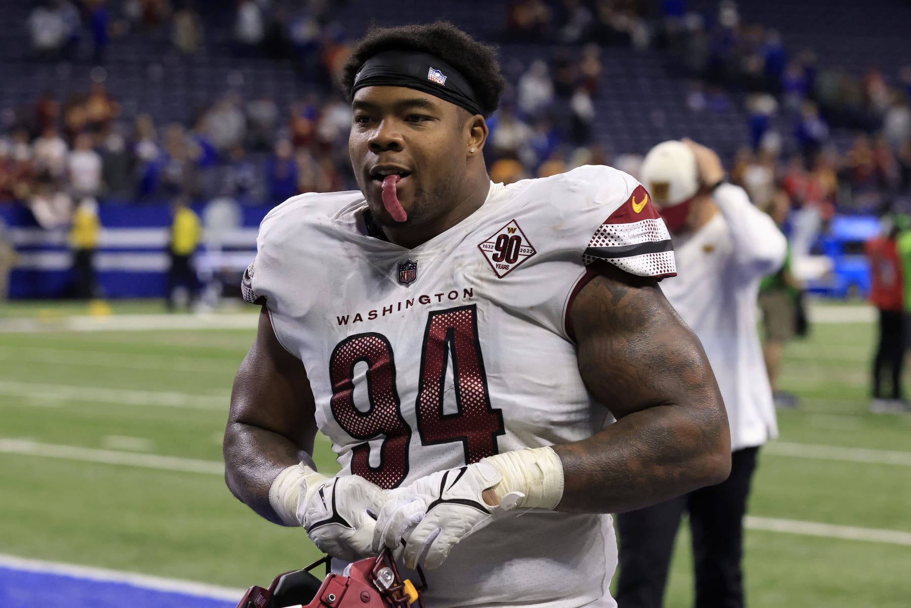 INDIANAPOLIS, INDIANA - OCTOBER 30: Daron Payne #94 of the Washington Commanders walks off the field after a win over the Indianapolis Colts at Lucas Oil Stadium on October 30, 2022 in Indianapolis, Indiana. (Photo by Justin Casterline/Getty Images)