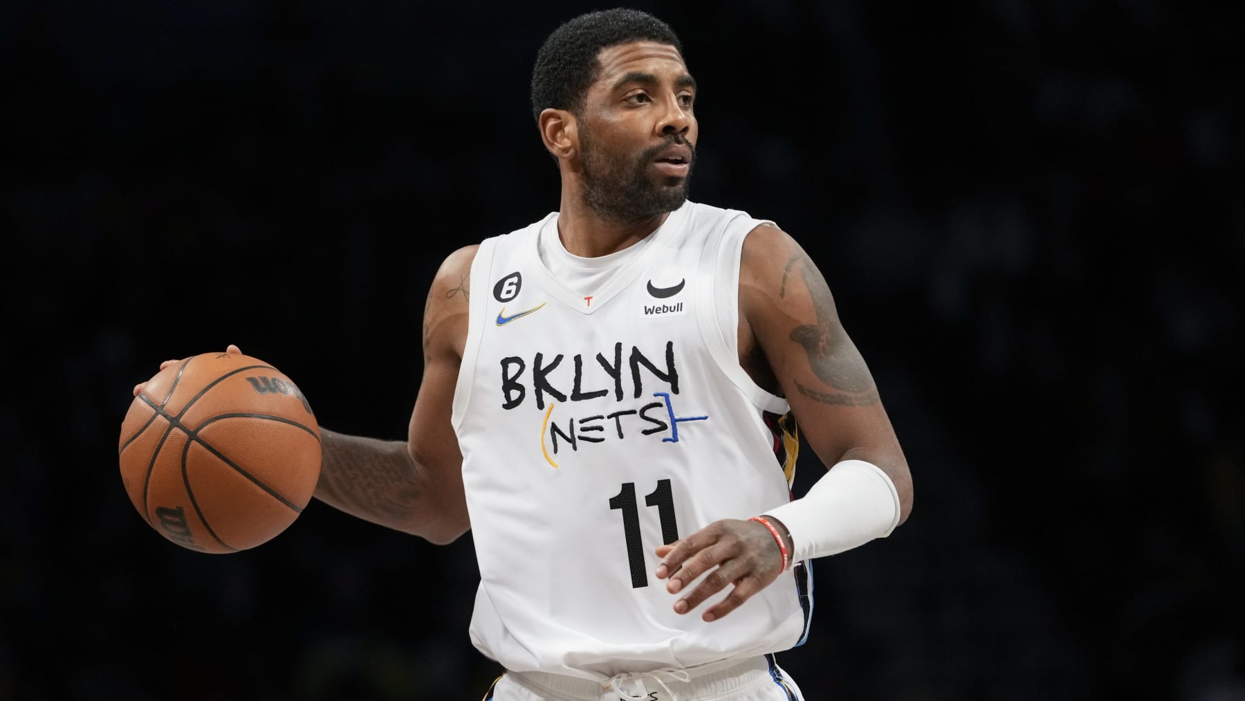 Brooklyn Nets guard Kyrie Irving during the second half of an NBA basketball game, Saturday against the New York Knicks, Jan. 28, 2023, in New York. The Nets won 122-115. (AP Photo/Mary Altaffer)