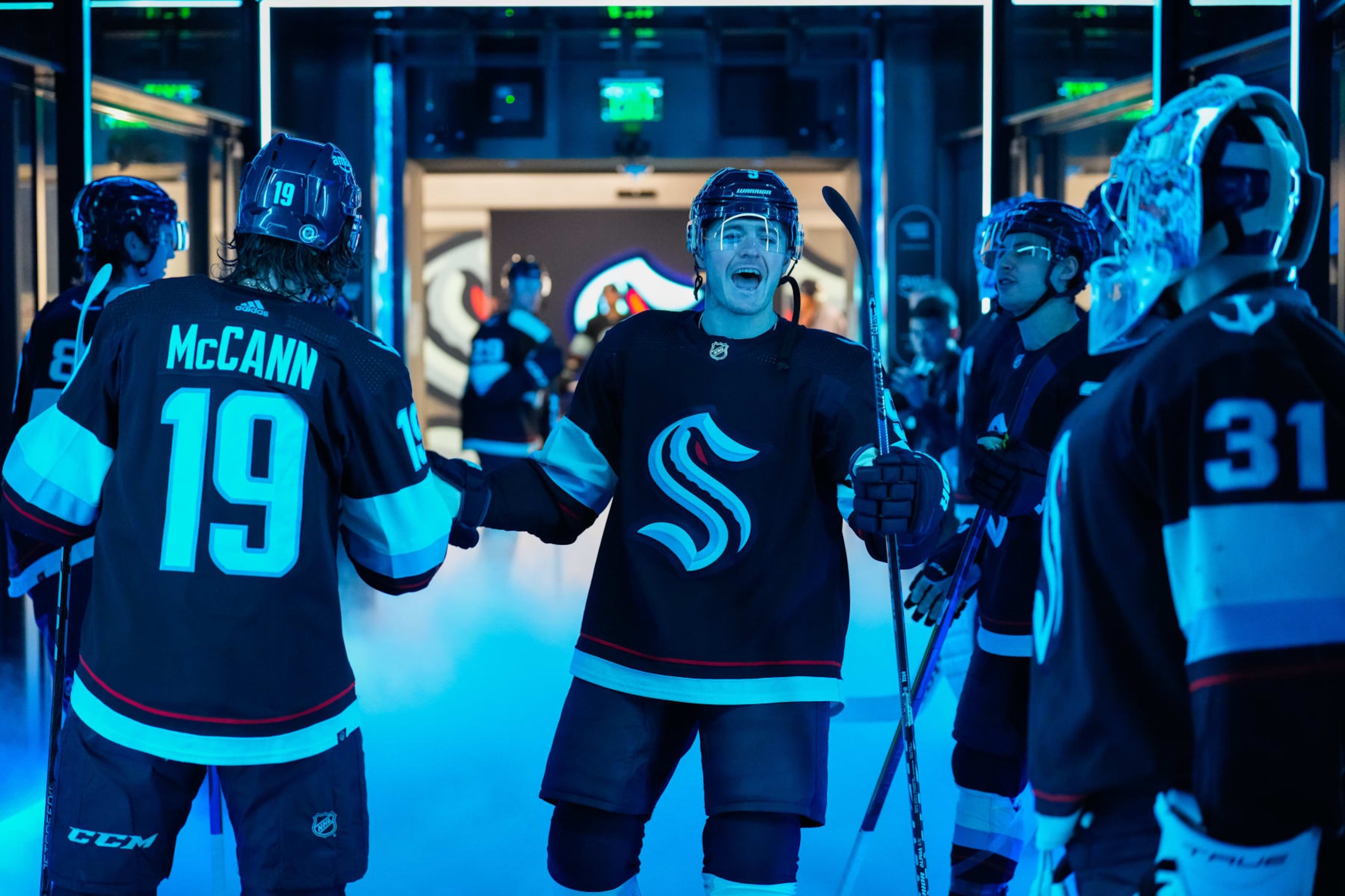 SEATTLE, WASHINGTON - JANUARY 28: Ryan Donato #9 of the Seattle Kraken yells in the tunnel before a game against the Columbus Blue Jackets at Climate Pledge Arena on January 28, 2023 in Seattle, Washington. (Photo by Christopher Mast/NHLI via Getty Images) SEATTLE, WASHINGTON - JANUARY 28: Ryan Donato #9 of the Seattle Kraken yells in the tunnel before a game against the Columbus Blue Jackets at Climate Pledge Arena on January 28, 2023 in Seattle, Washington. (Photo by Christopher Mast/NHLI via Getty Images)