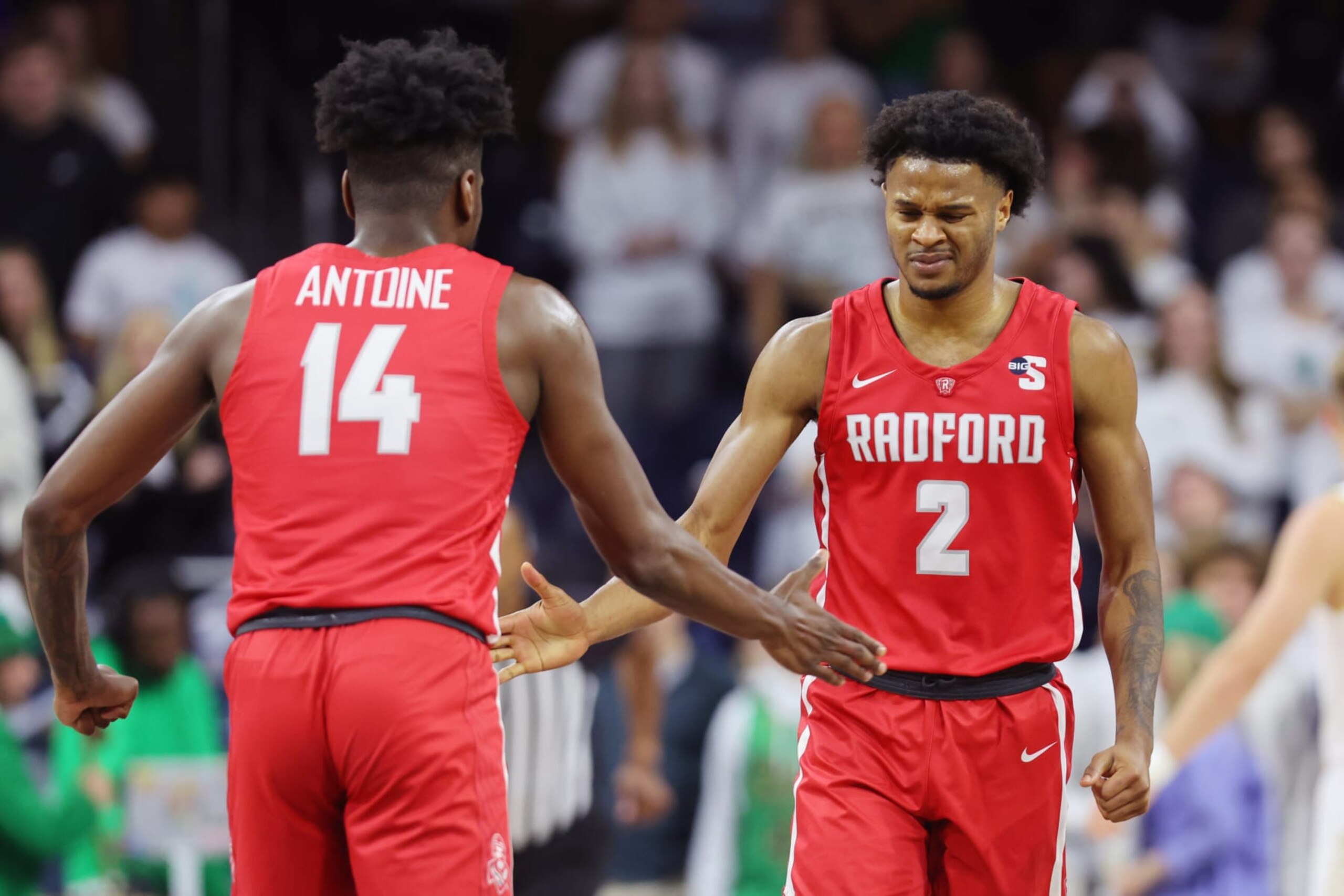 Radford's Josiah Jeffers (2) and Bryan Antoine (14)