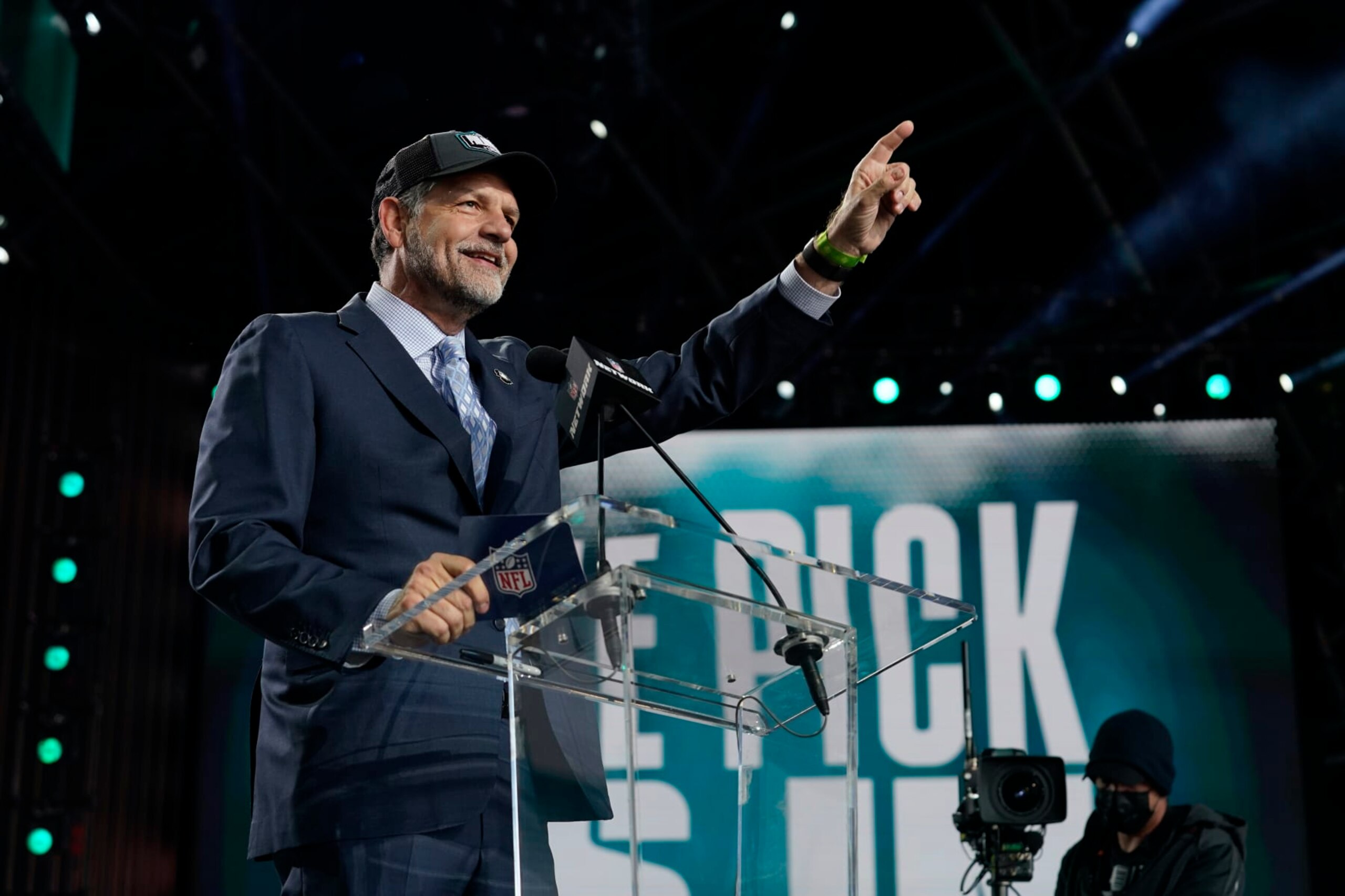 Mike Golic announcing the Eagles' second-round pick in 2021.