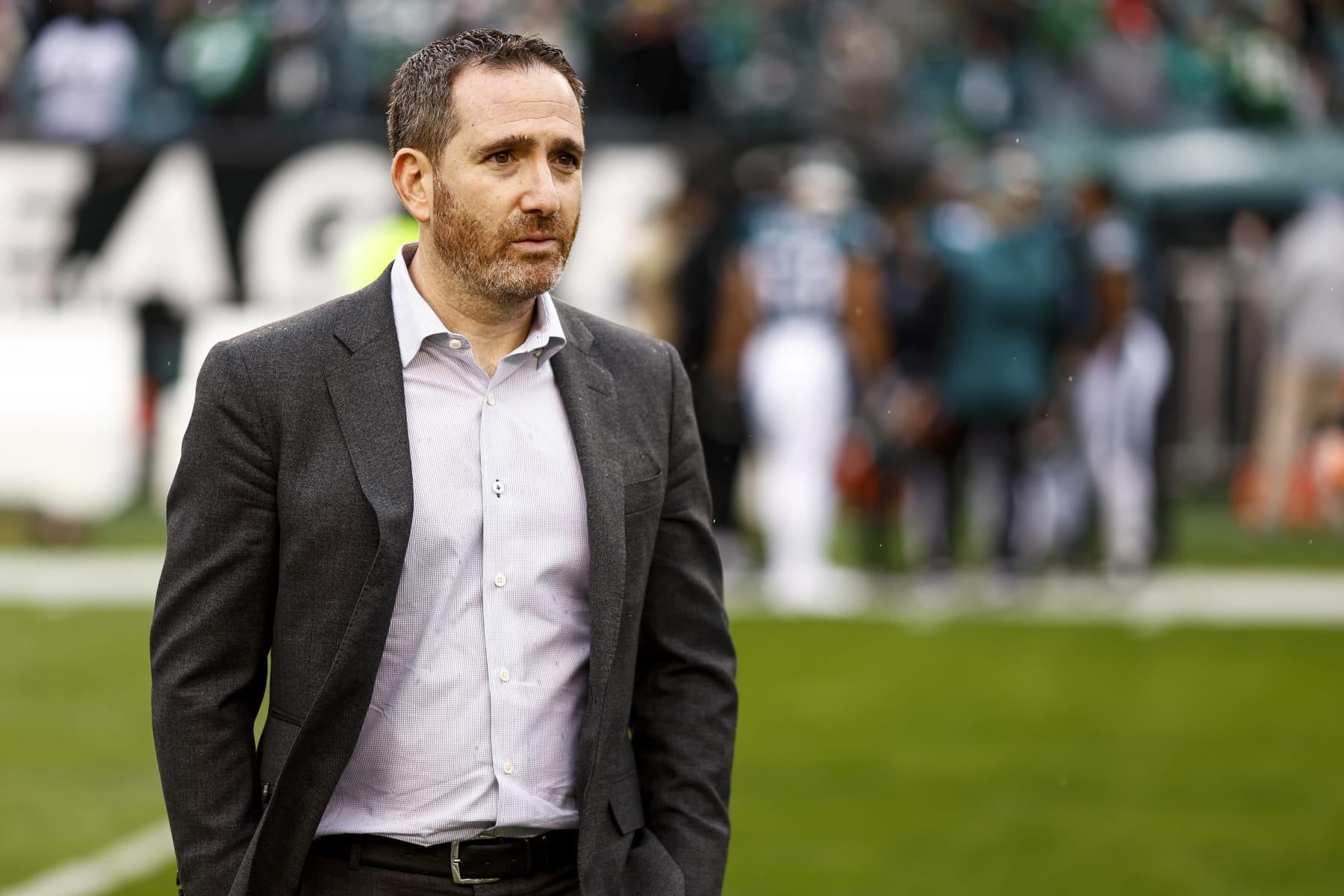 PHILADELPHIA, PA - JANUARY 29: General manager Howie Roseman of the Philadelphia Eagles walks on the field prior to the NFC Championship NFL football game against the San Francisco 49ers at Lincoln Financial Field on January 29, 2023 in Philadelphia, Pennsylvania. (Photo by Kevin Sabitus/Getty Images)
