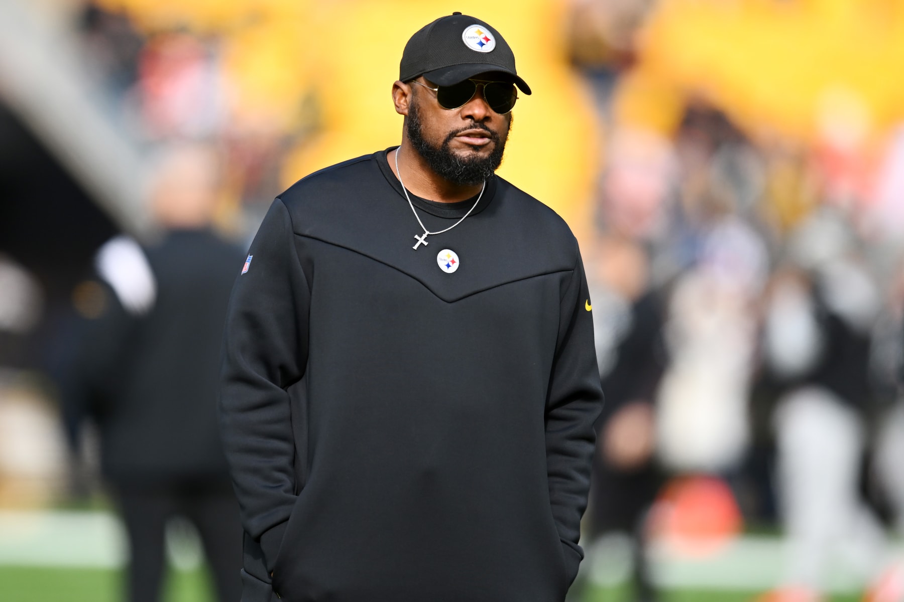PITTSBURGH, PENNSYLVANIA - JANUARY 08: Head coach Mike Tomlin of the Pittsburgh Steelers looks on before the game against the Cleveland Browns at Acrisure Stadium on January 08, 2023 in Pittsburgh, Pennsylvania. (Photo by Joe Sargent/Getty Images)