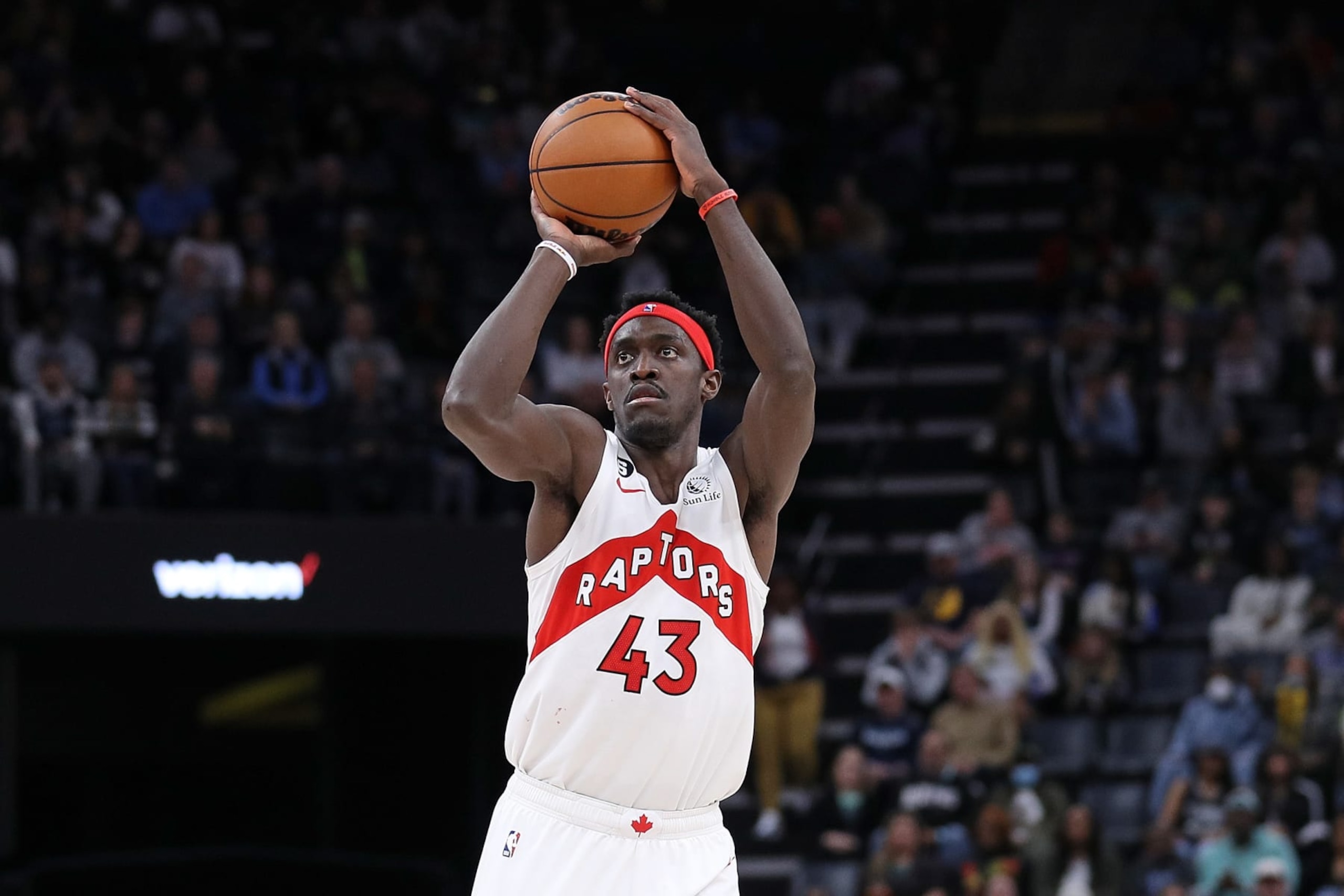 MEMPHIS, TENNESSEE - FEBRUARY 05: Pascal Siakam #43 of the Toronto Raptors takes a shot during the game against the Memphis Grizzlies at FedExForum on February 05, 2023 in Memphis, Tennessee. NOTE TO USER: User expressly acknowledges and agrees that, by downloading and or using this photograph, User is consenting to the terms and conditions of the Getty Images License Agreement. (Photo by Justin Ford/Getty Images)