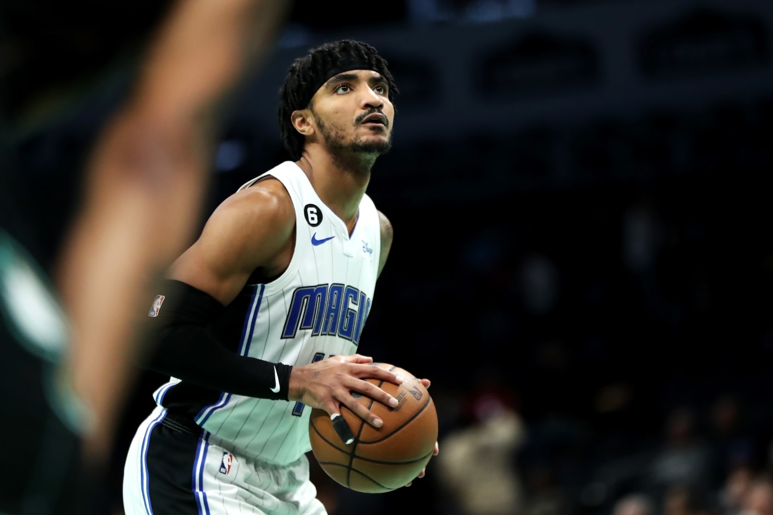 CHARLOTTE, NORTH CAROLINA - FEBRUARY 05: Gary Harris #14 of the Orlando Magic shoots a free throw during the fourth period of a basketball game against the Charlotte Hornets at Spectrum Center on February 05, 2023 in Charlotte, North Carolina. NOTE TO USER: User expressly acknowledges and agrees that, by downloading and or using this photograph, User is consenting to the terms and conditions of the Getty Images License Agreement. (Photo by David Jensen/Getty Images)