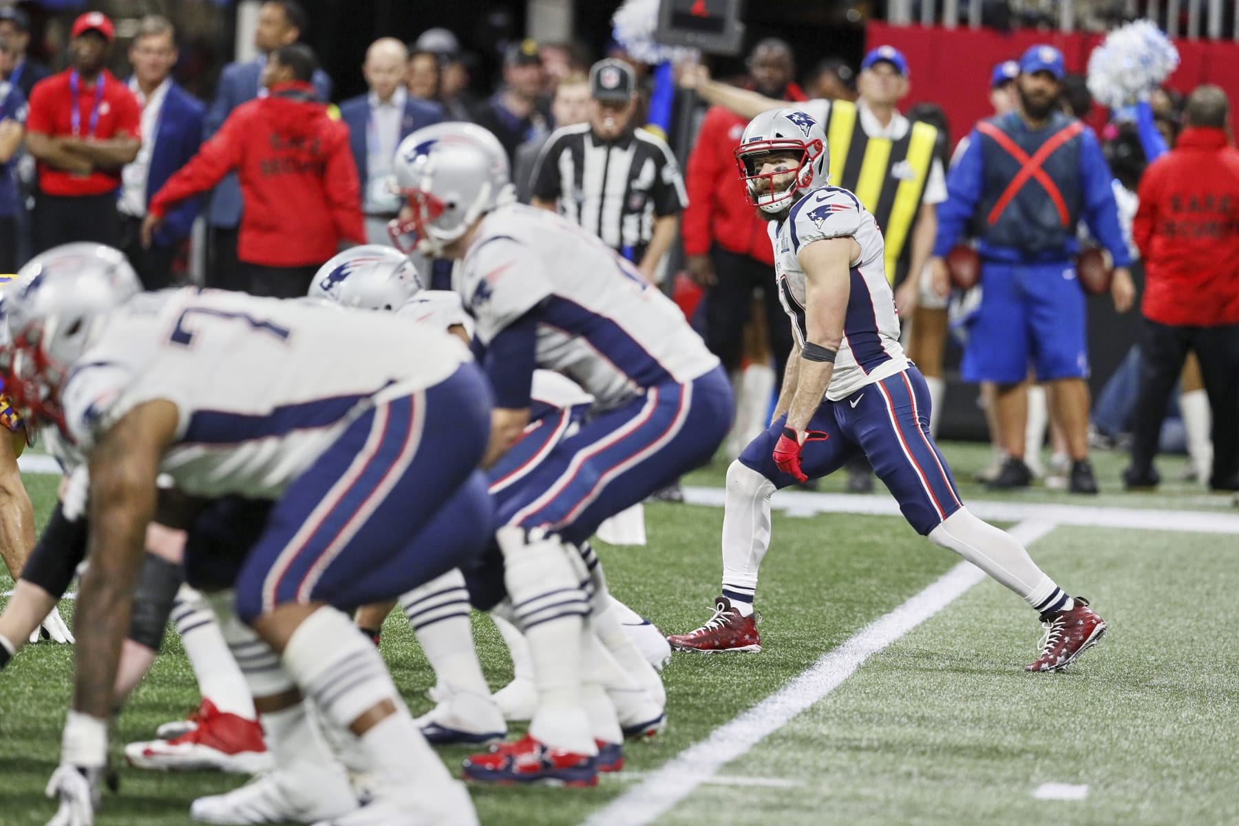 Football: Super Bowl LIII: New England Patriots Julian Edelman (11) at line of scrimmage vs Los Angeles Rams at Mercedes-Benz Stadium.
Atlanta, GA 2/3/2019
CREDIT: David E. Klutho (Photo by David E. Klutho /Sports Illustrated via Getty Images)
(Set Number: X162458 TK1 )
