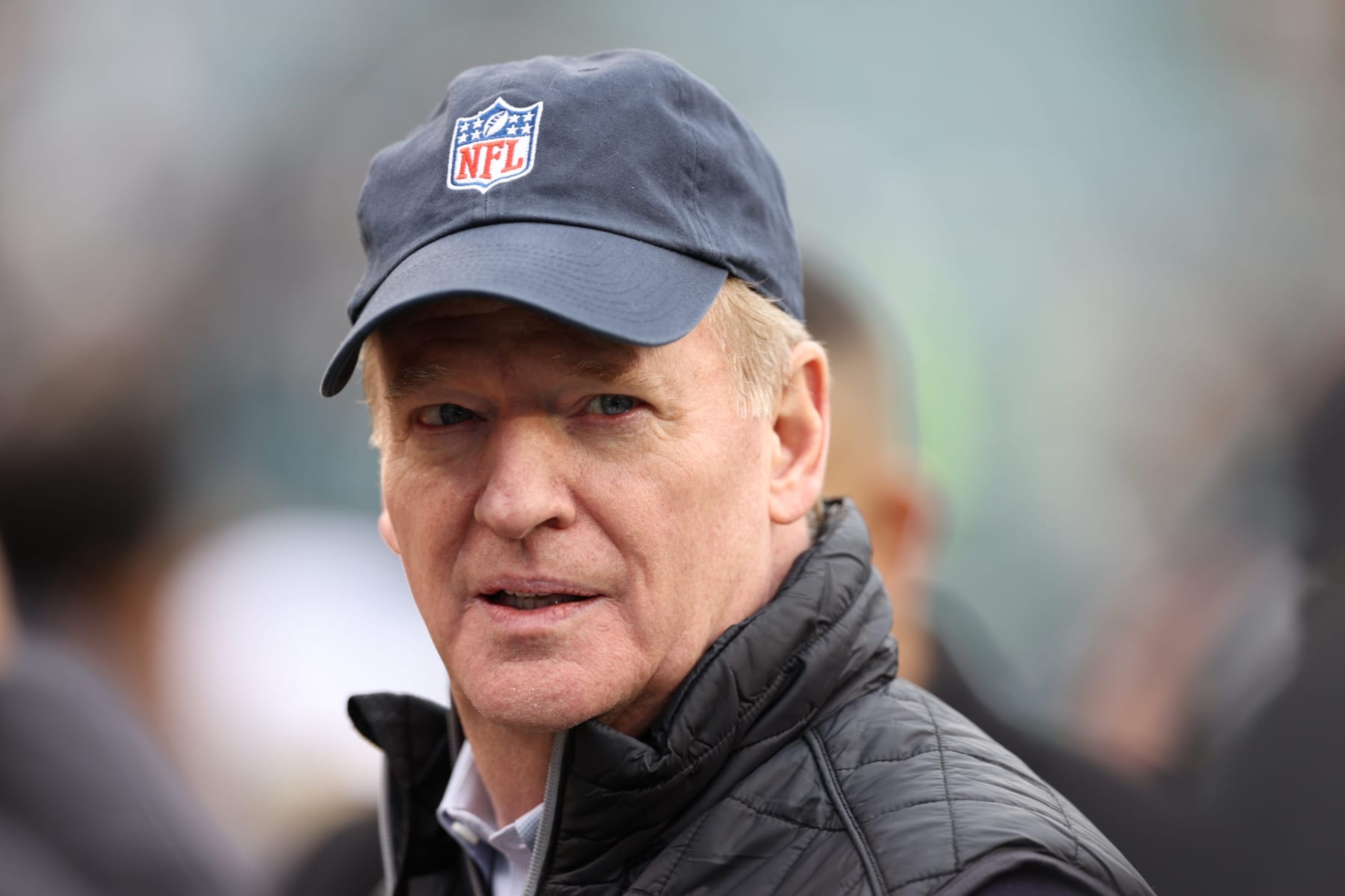 Football: NFC Championship: NFL Commissioner Roger Goodell looks on during the Philadelphia Eagles vs San Francisco 49ers game at Lincoln Financial Stadium. 
Philadelphia, PA 1/29/2023 
CREDIT: Simon Bruty (Photo by Simon Bruty/Sports Illustrated via Getty Images) 
(Set Number: X164295 TK1)